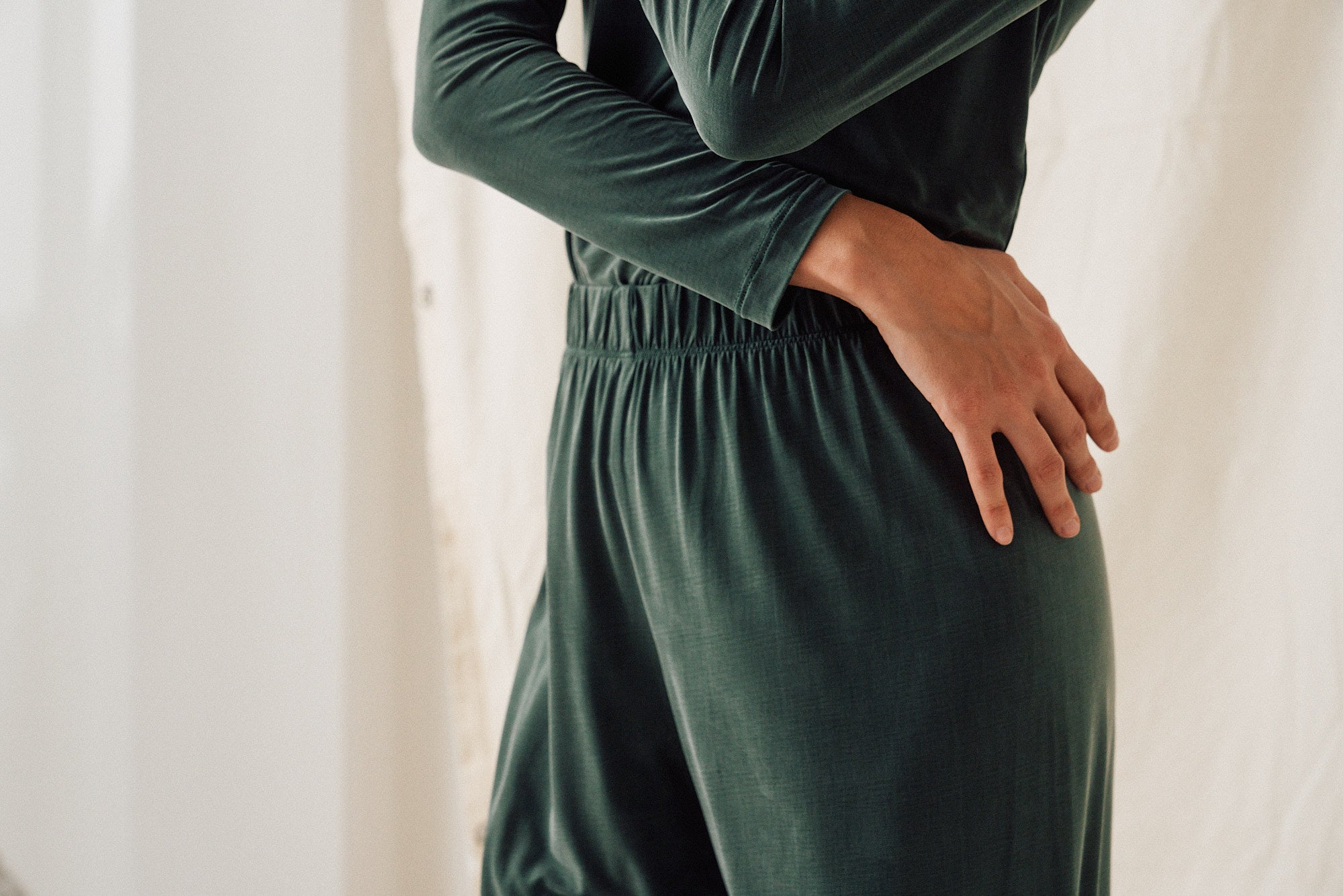 Green high waist pants made of cupro by MOYA KALA