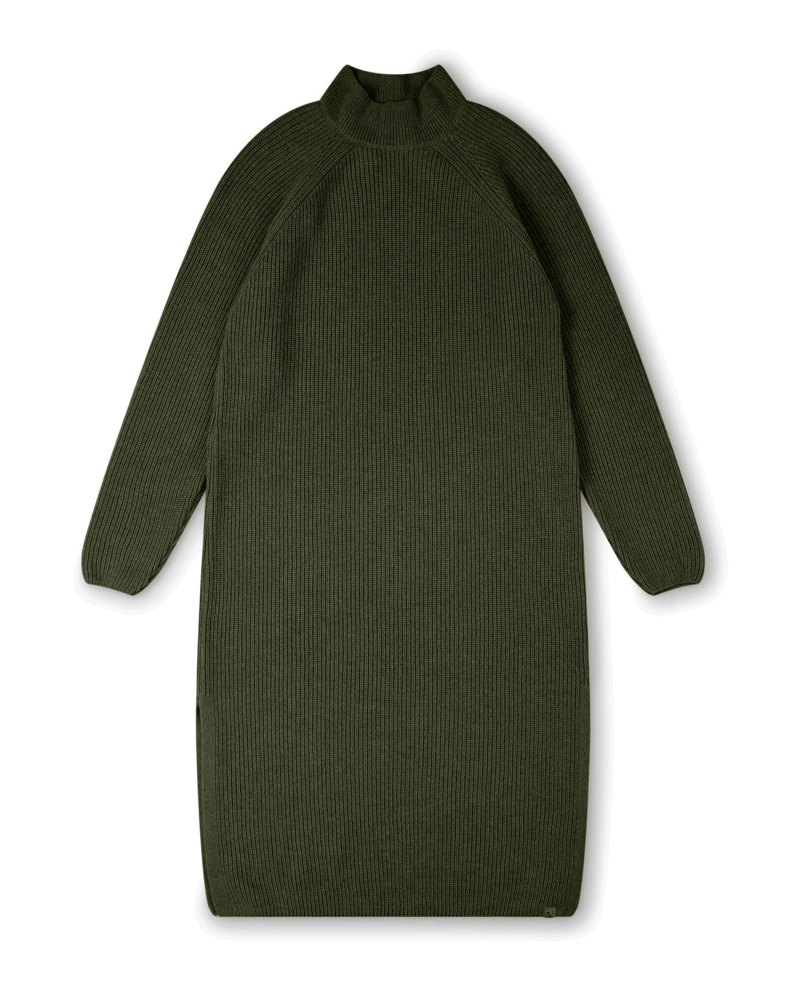 Dunkelgrünes, gestricktes Kleid loden aus recycelter Wolle von Matona