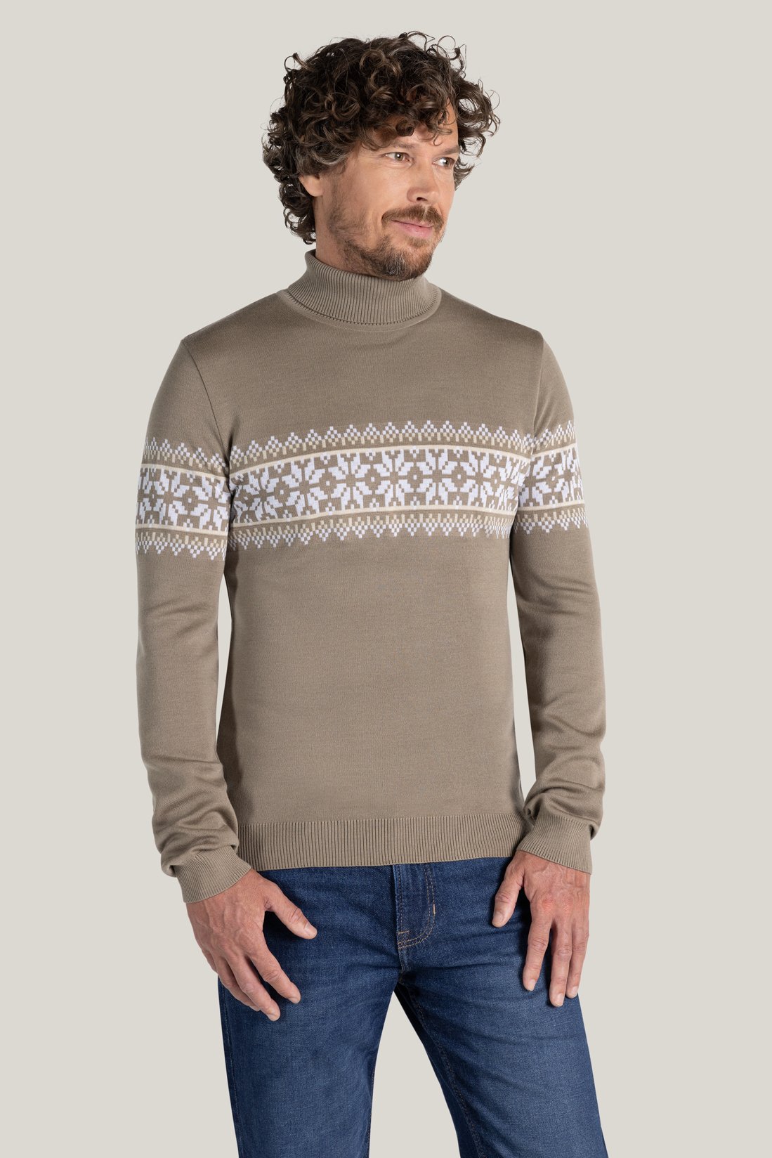 Rollkragenpullover Nils in beige aus Merino und Tencel von Tidløs