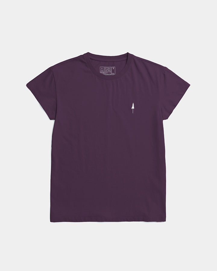 The TreeShirt Women Deep Purple is a soft Bio-Baumwolle short-sleeve T-shirt in plain purple, featuring a small white arrow graphic on the left chest and shown on a white background.