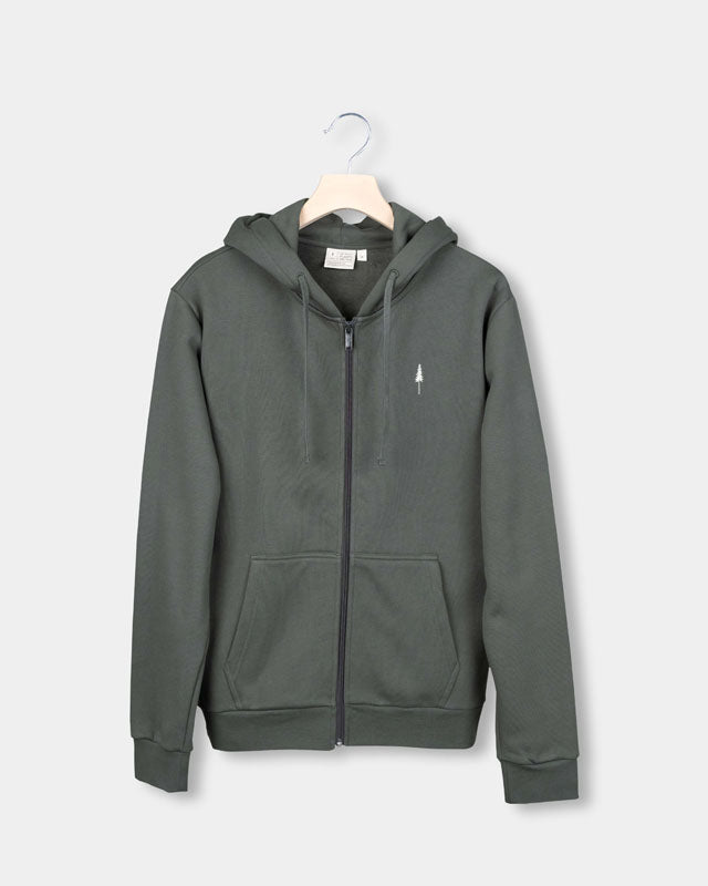 Green zip hoodie made from 100% organic cotton by Nikin