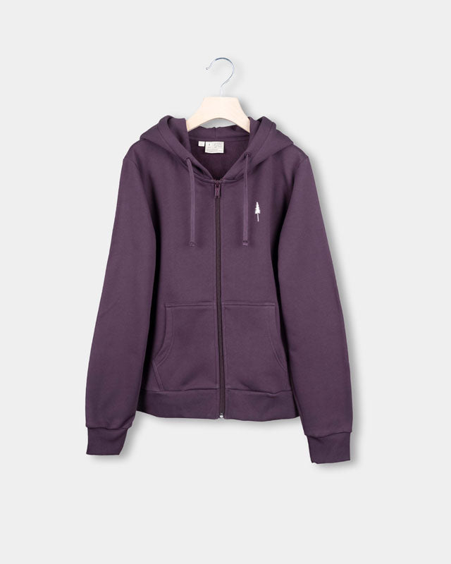 Sweat à capuche zippé violet Tree en coton 100% biologique par Nikin