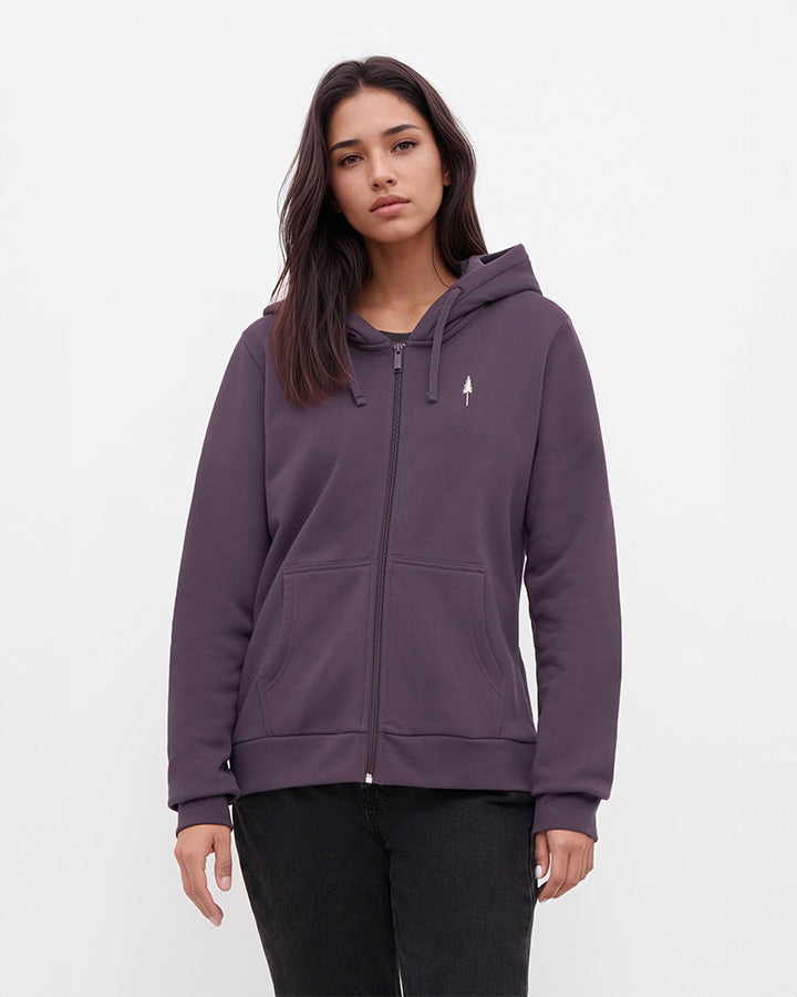 Purple zip hoodie tree made of 100% organic cotton by Nikin