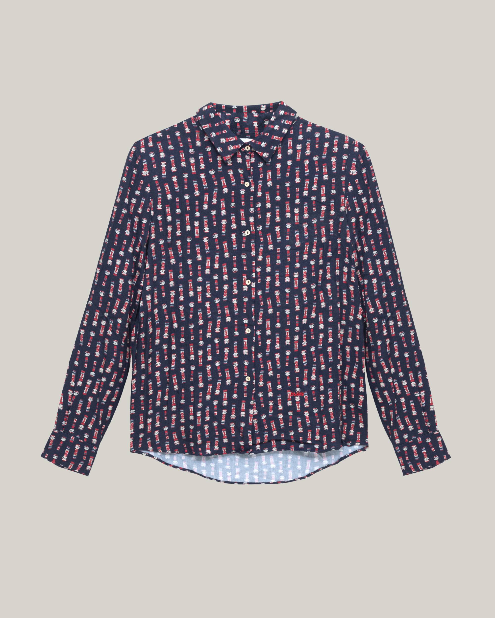 Colorful, long-sleeved viscose Kokeshi blouse from Brava Fabrics