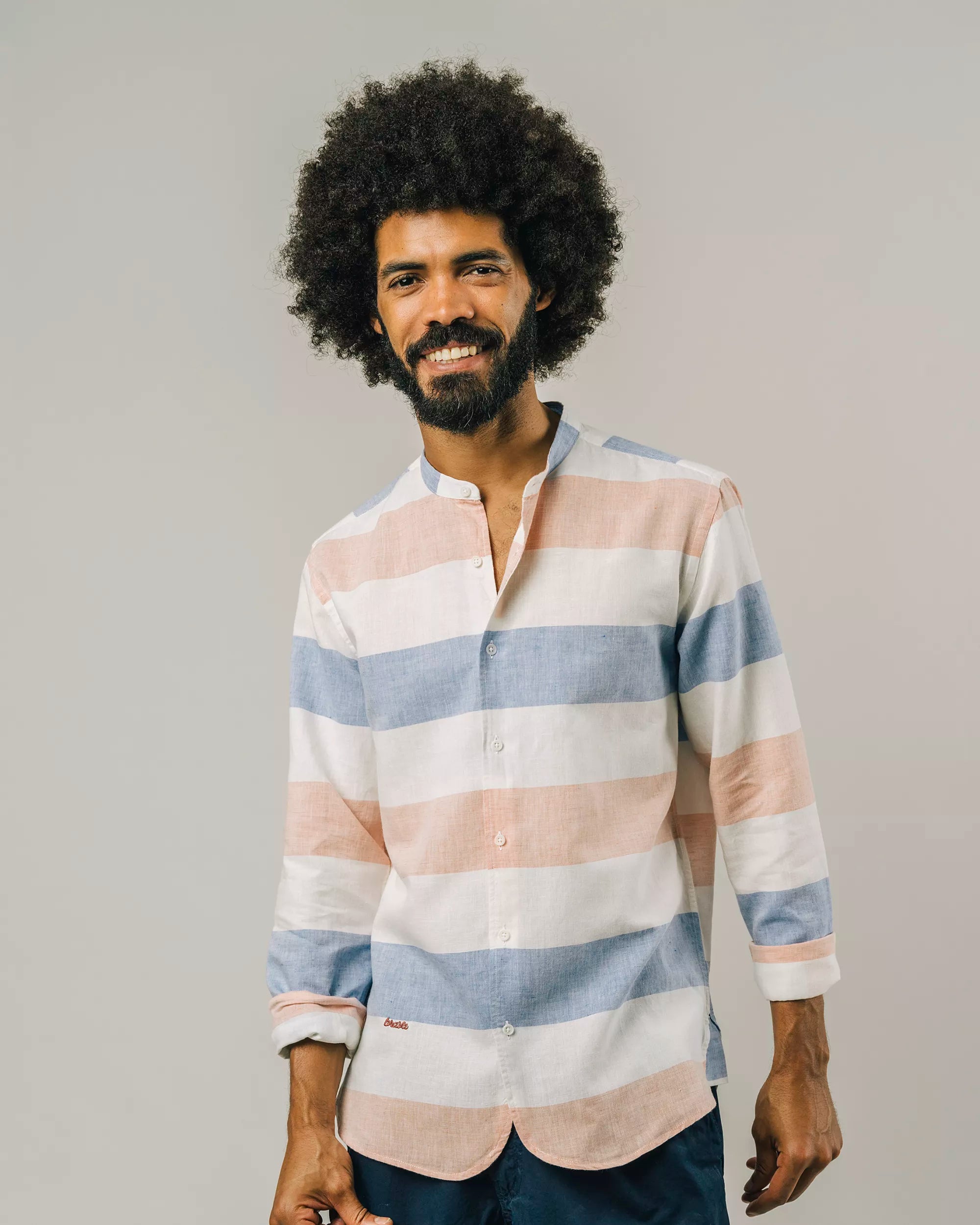 Colorful, long-sleeved Mao shirt made from organic cotton from Brava Fabrics