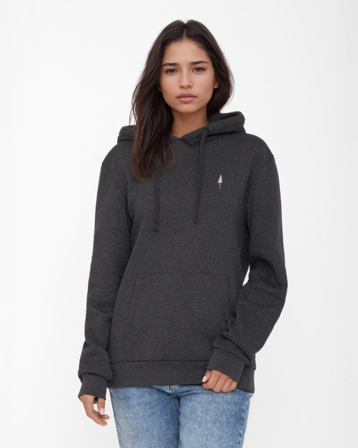 Sweat à capuche noir Tree en coton biologique par Nikin