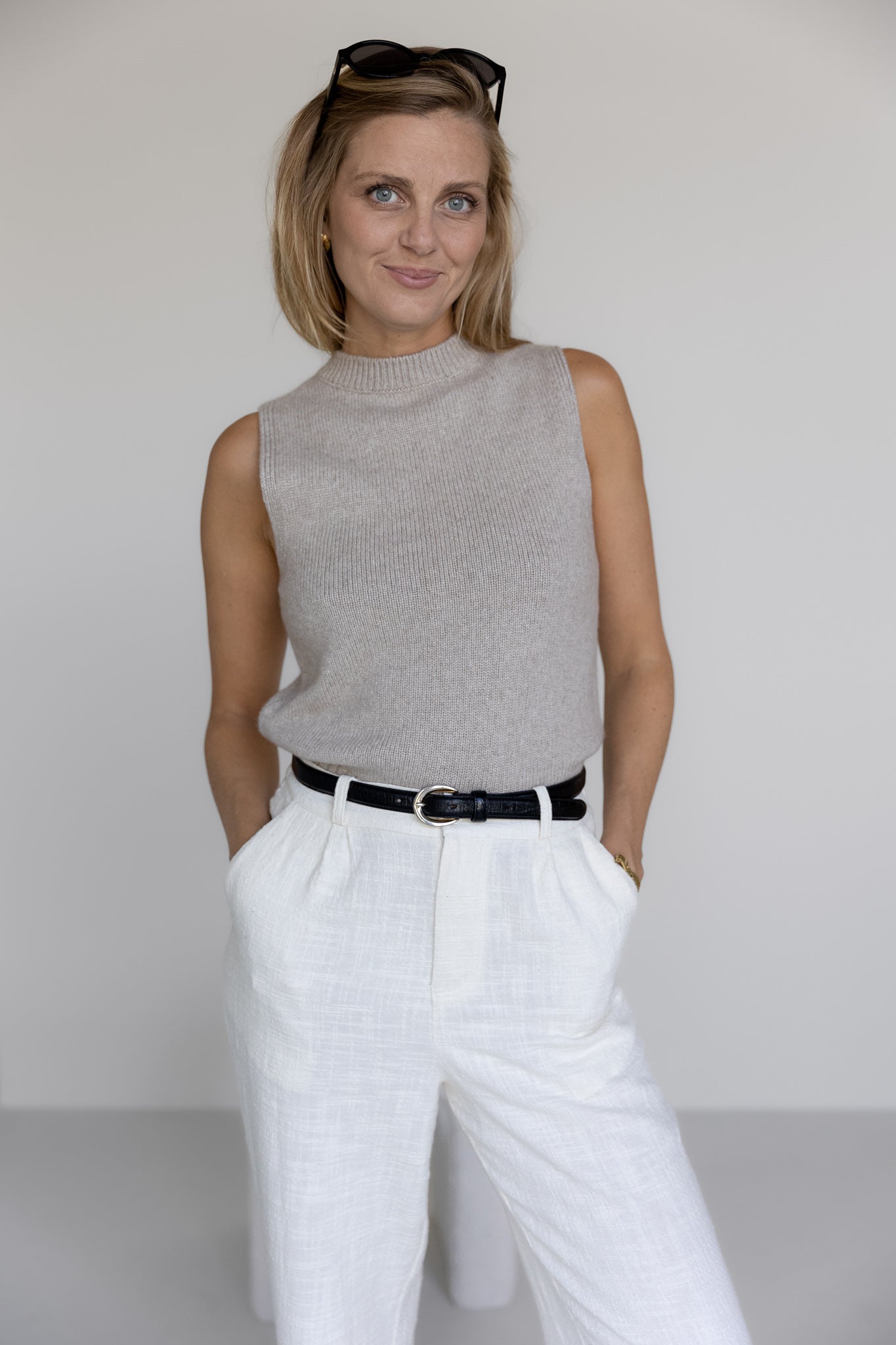 Mock Neck Tank Cashmere/Silk Greige von Pura Clothing