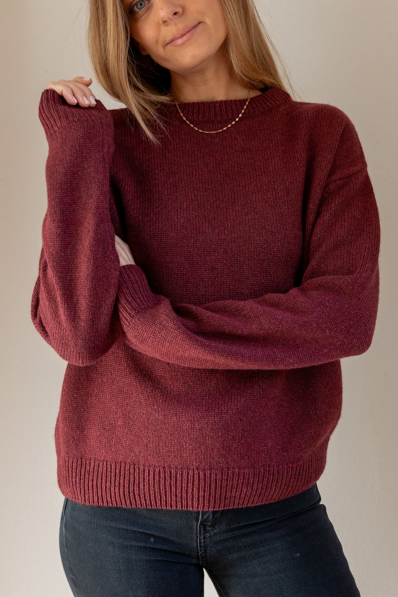Crewneck Sweater Cashmere/Silk Burgundy von Pura Clothing