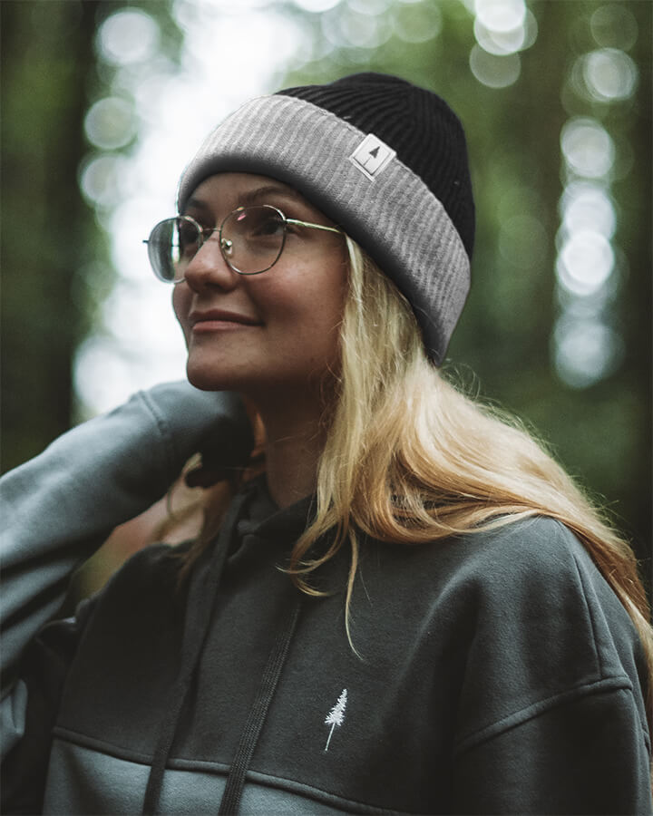 Treeanie Ribbed Colorblock Black Mel-Light Grey Mel - BEANIE - NIKIN