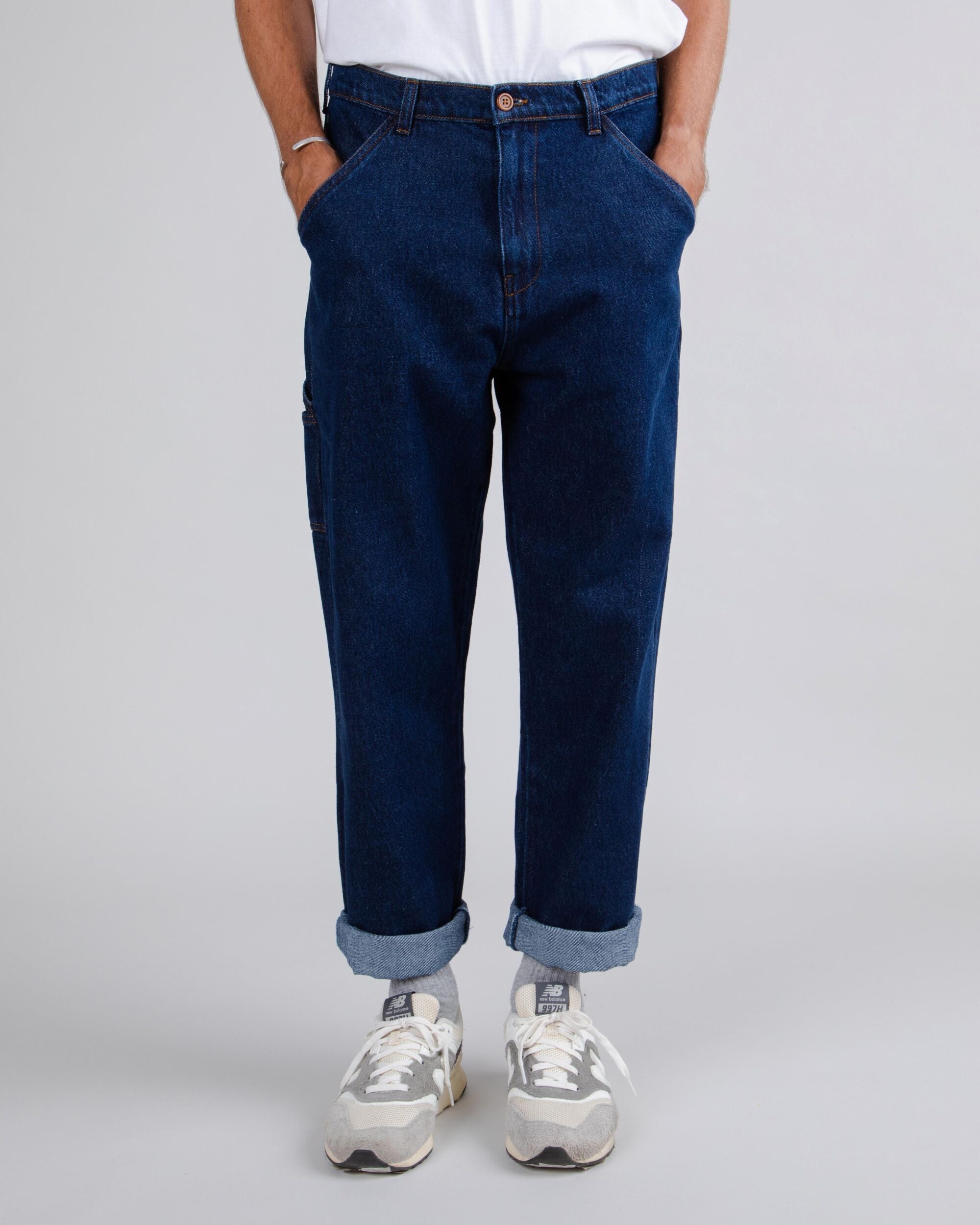Blue workwear trousers made from organic cotton from Brava Fabrics