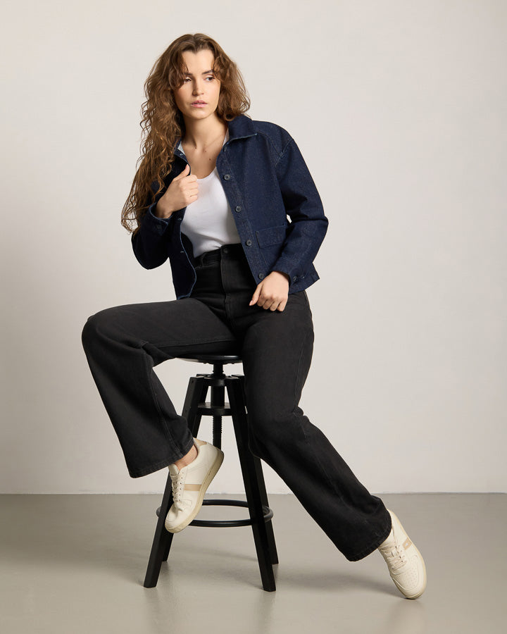 Dark Indigo Tree Jacket made from 100% recycled cotton by Nikin