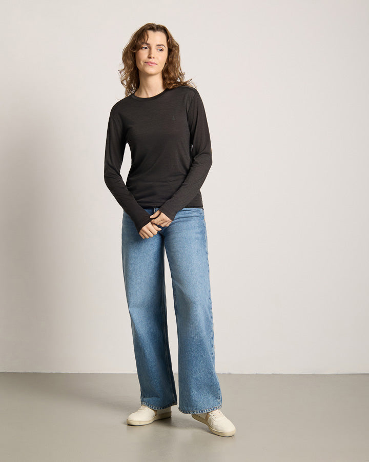 TreeShirt Longsleeve Wool Slim Dark Anthracite Mel