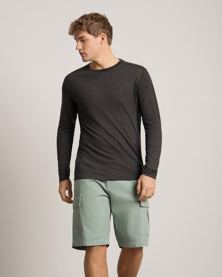 TreeShirt Longsleeve Wool Slim Dark Anthracite Mel