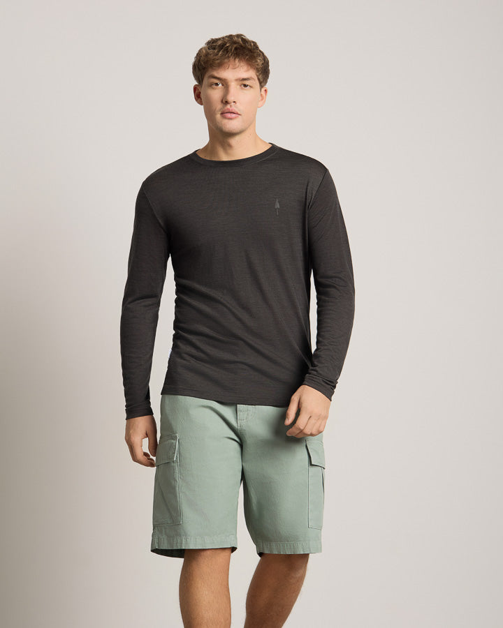 TreeShirt Longsleeve Wool Slim Dark Anthracite Mel