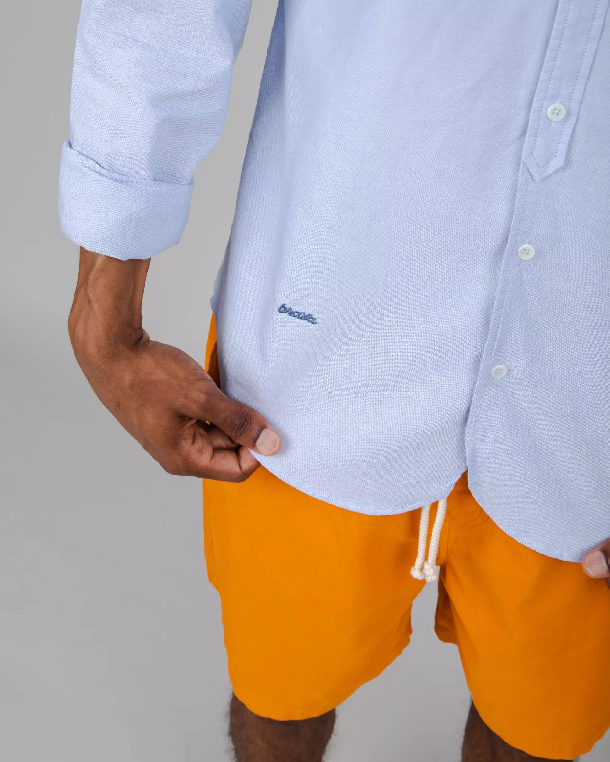 Light blue, long-sleeved Oxford shirt made from 100% organic cotton from Brava Fabrics