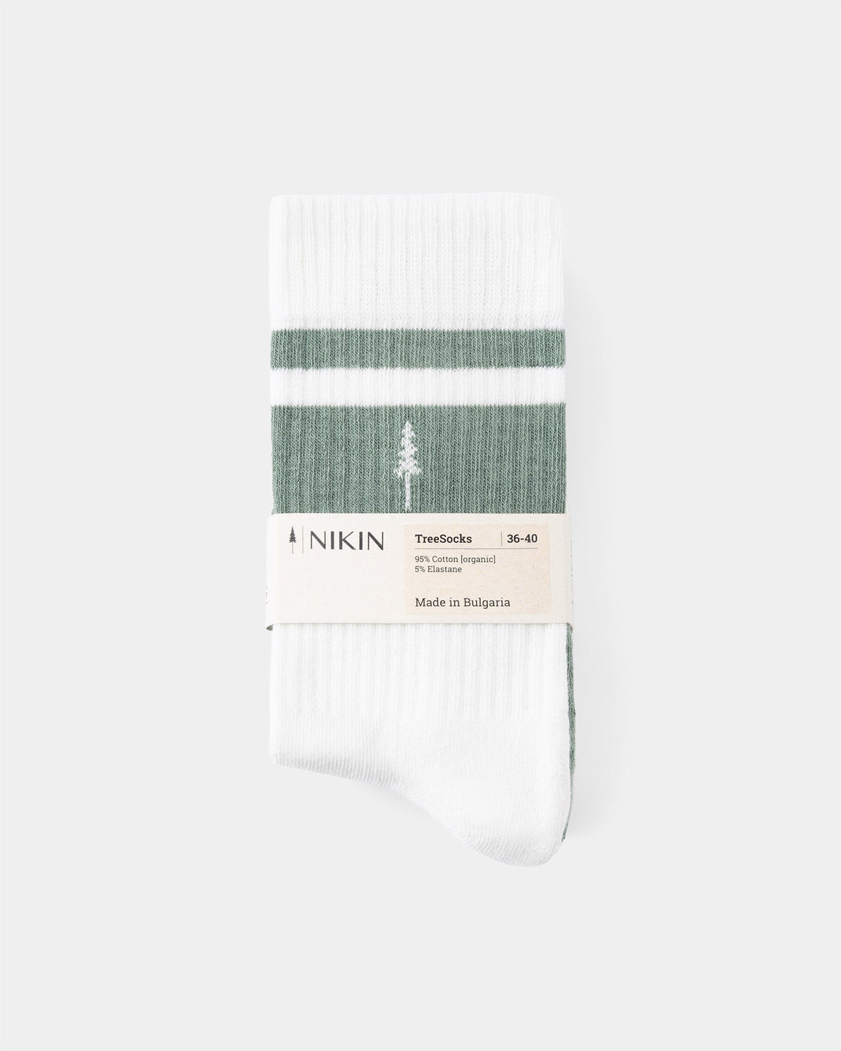 Chaussettes vertes et blanches TreeSocks Ribbed en coton bio de Nikin