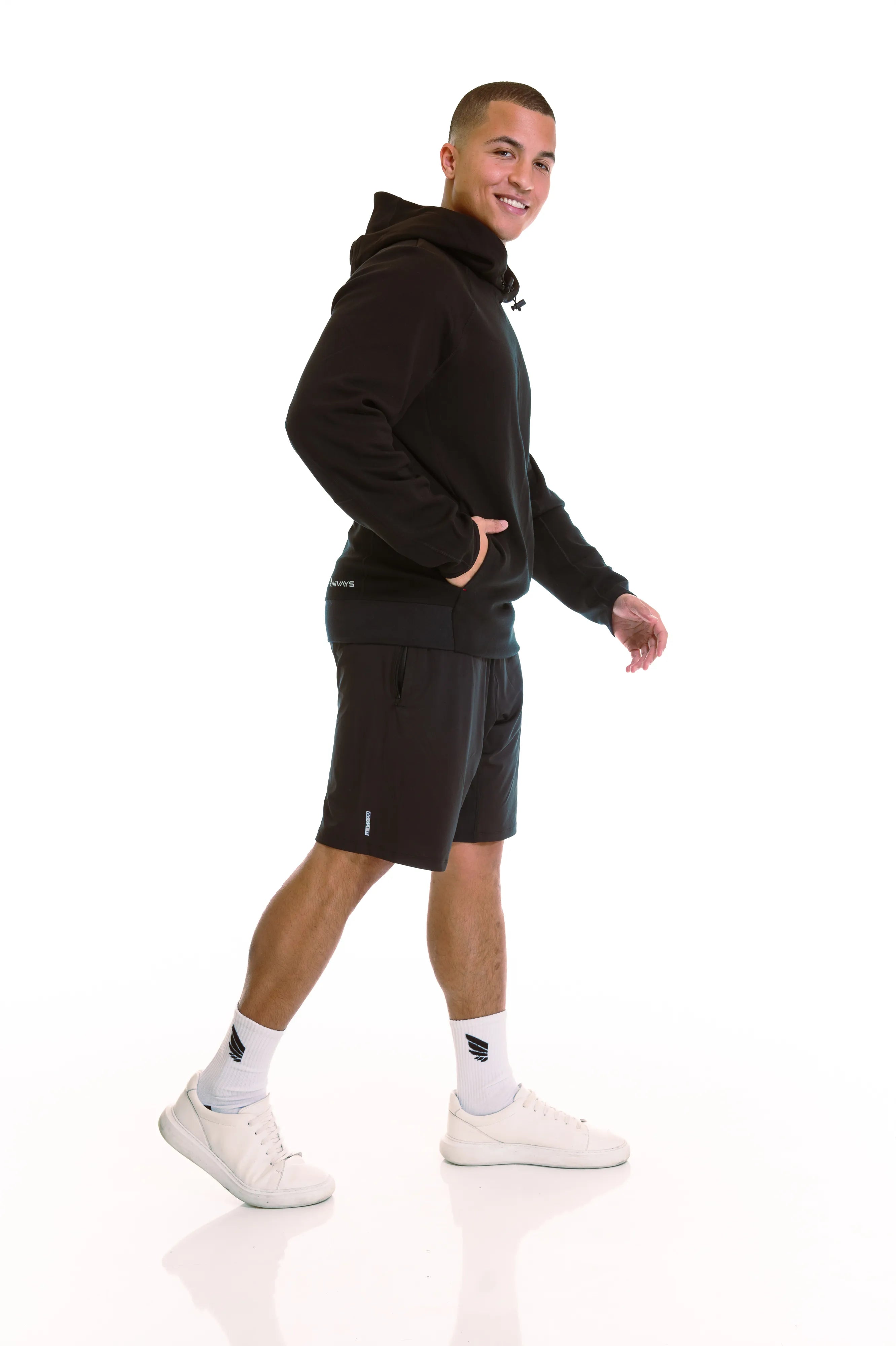 Black Hoodie and Shorts Zeyla Performance Bundle made of Cotton by Nivays