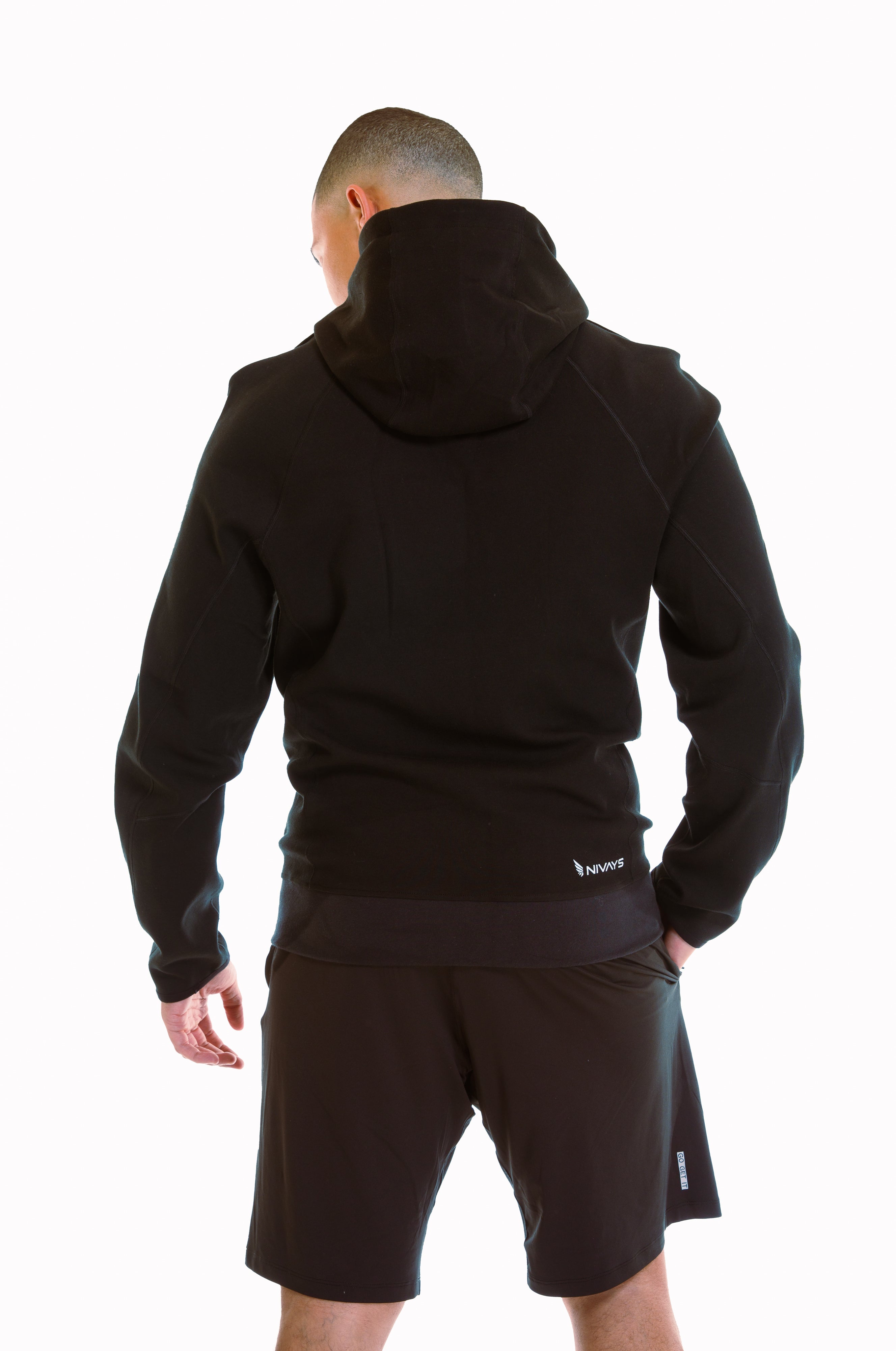 Black Hoodie and Shorts Zeyla Performance Bundle made of Cotton by Nivays