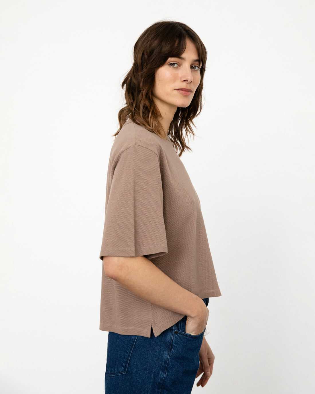 Braunes T-Shirt Waffle aus 100% Bio-Baumwolle von Rotholz