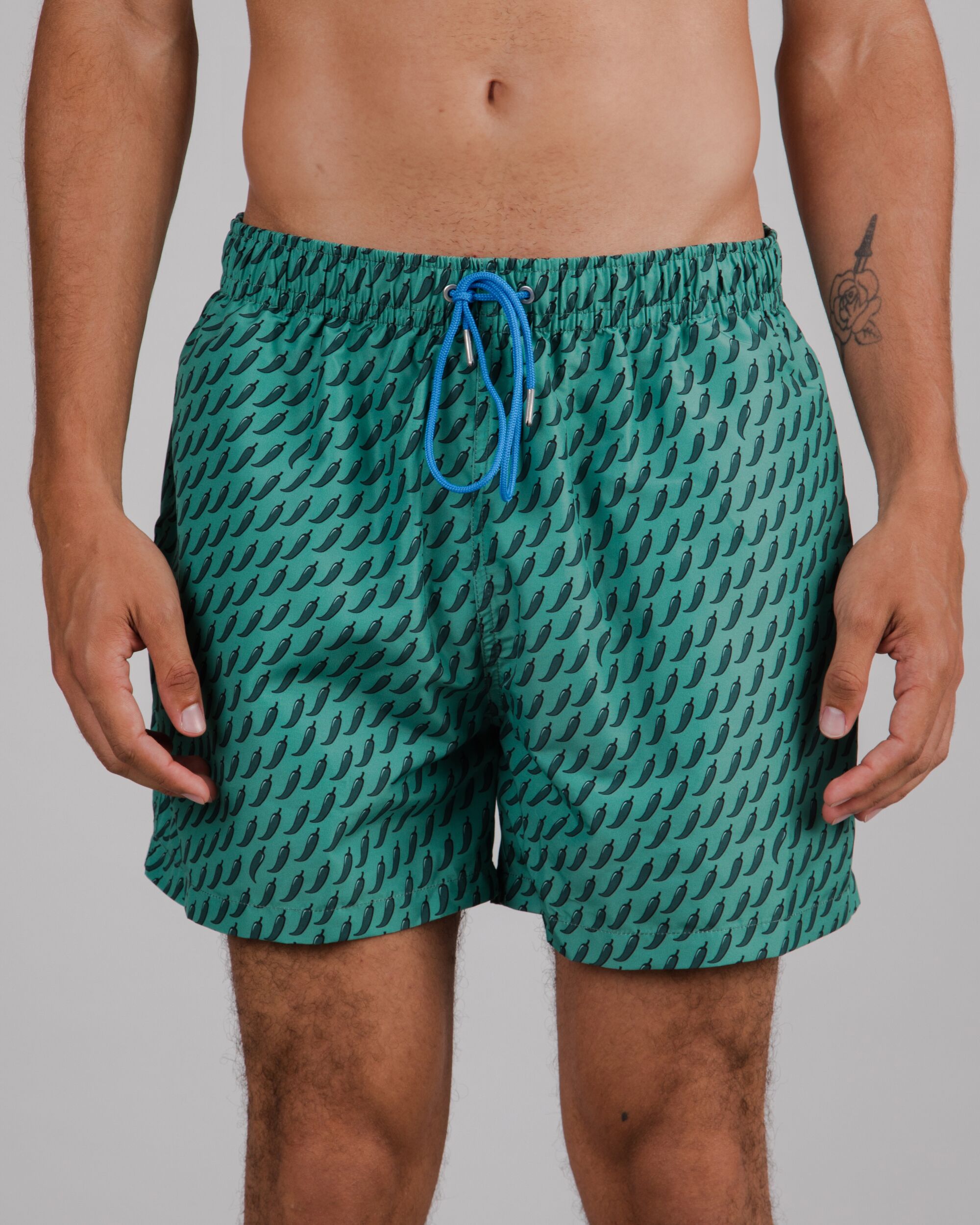Green Chilli swim shorts made from 100% recycled polyester from Brava Fabrics
