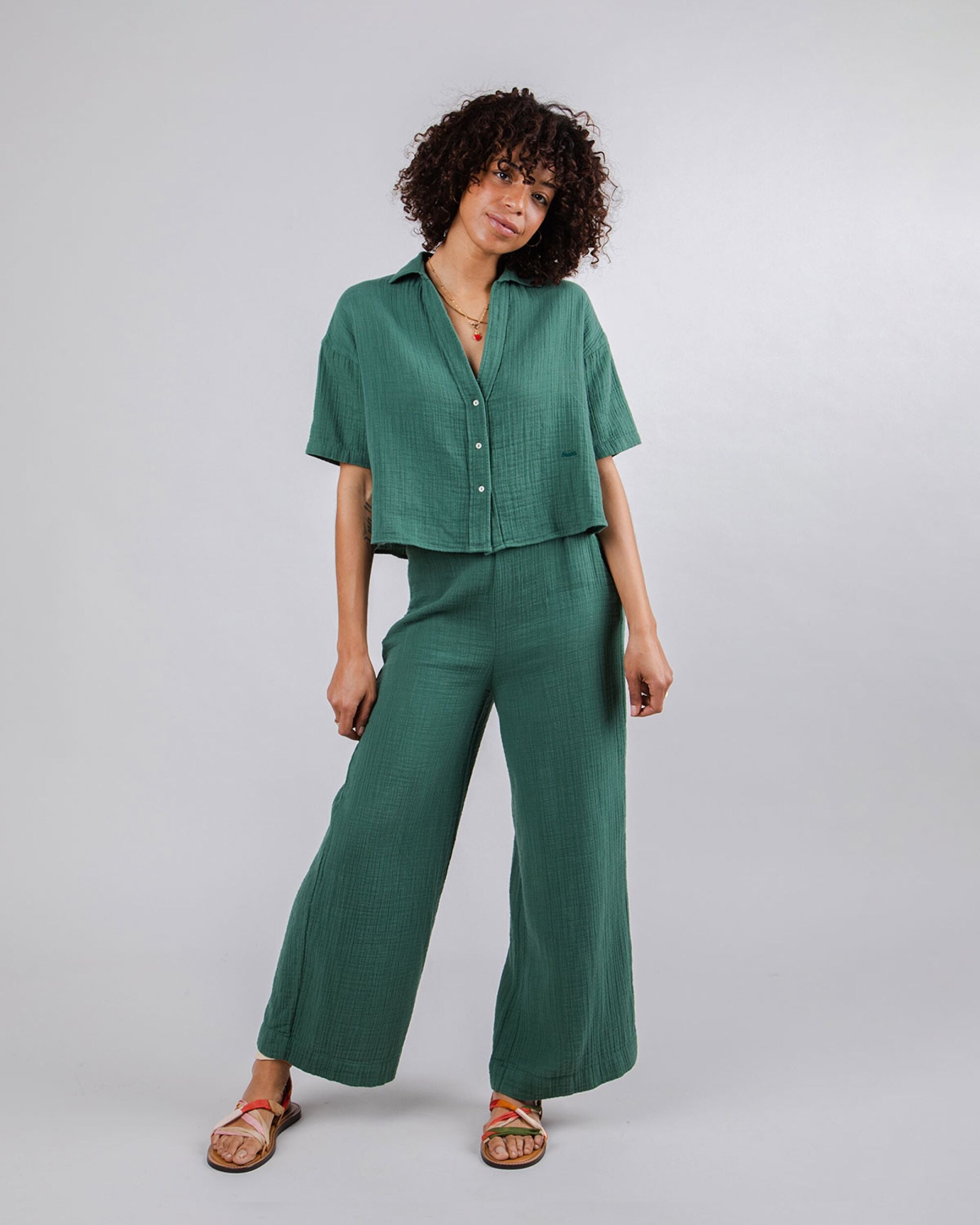 Pantalon vert Bubble en coton 100% biologique de Brava Fabrics