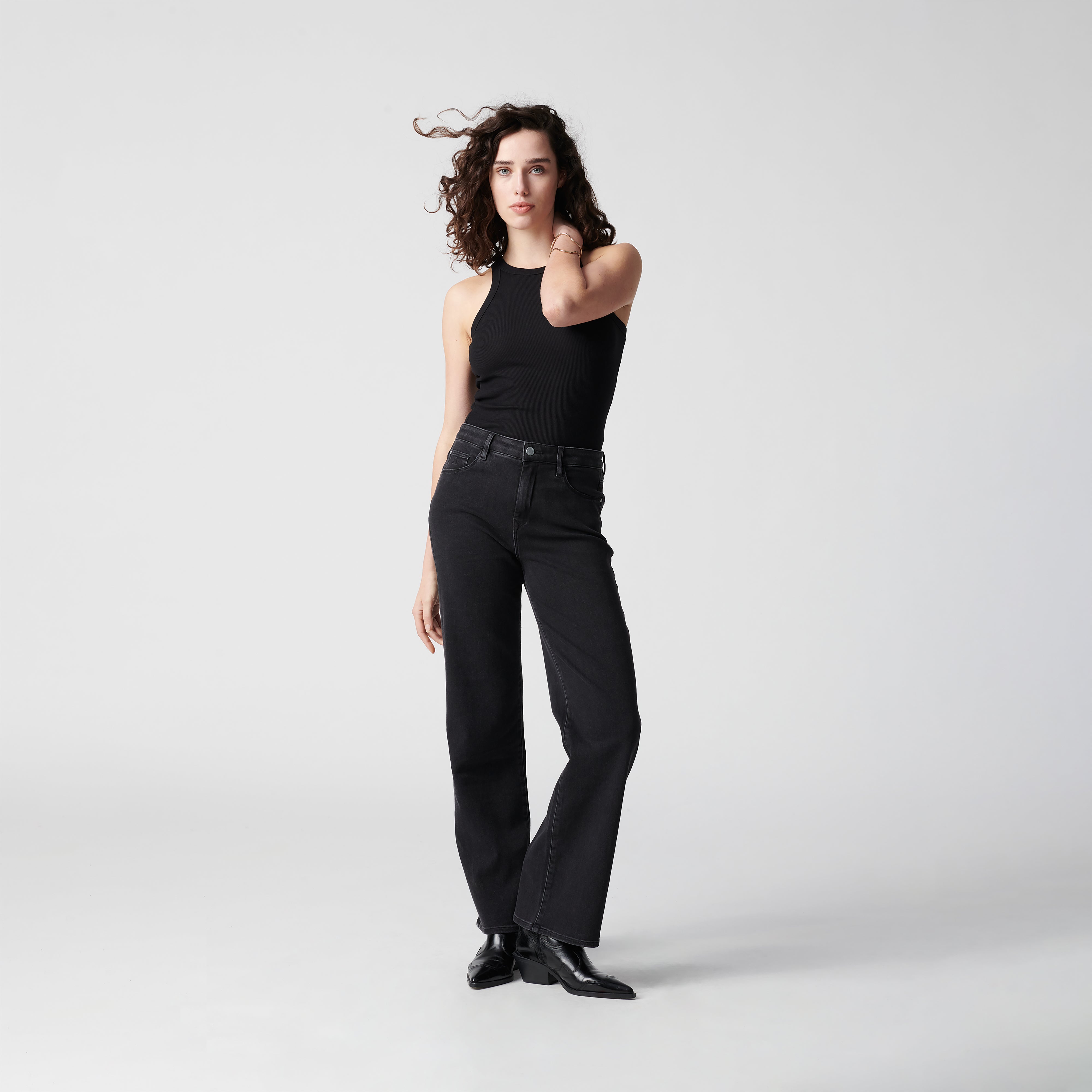 Black DEW Flared Classic jeans made from organic cotton by Dawn Denim