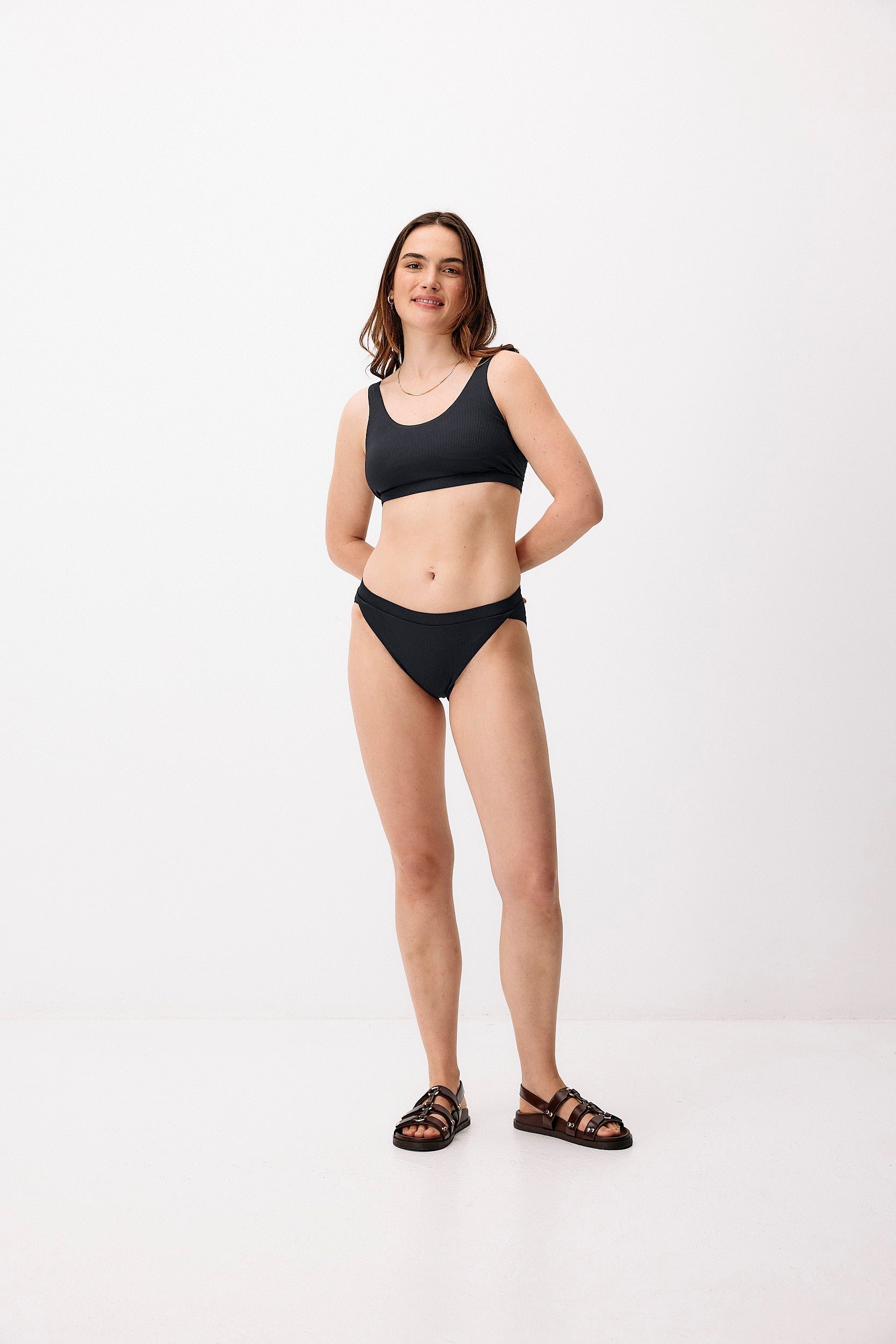 Dark blue hybrid bikini top made of recycled polyamide by Moya Kala