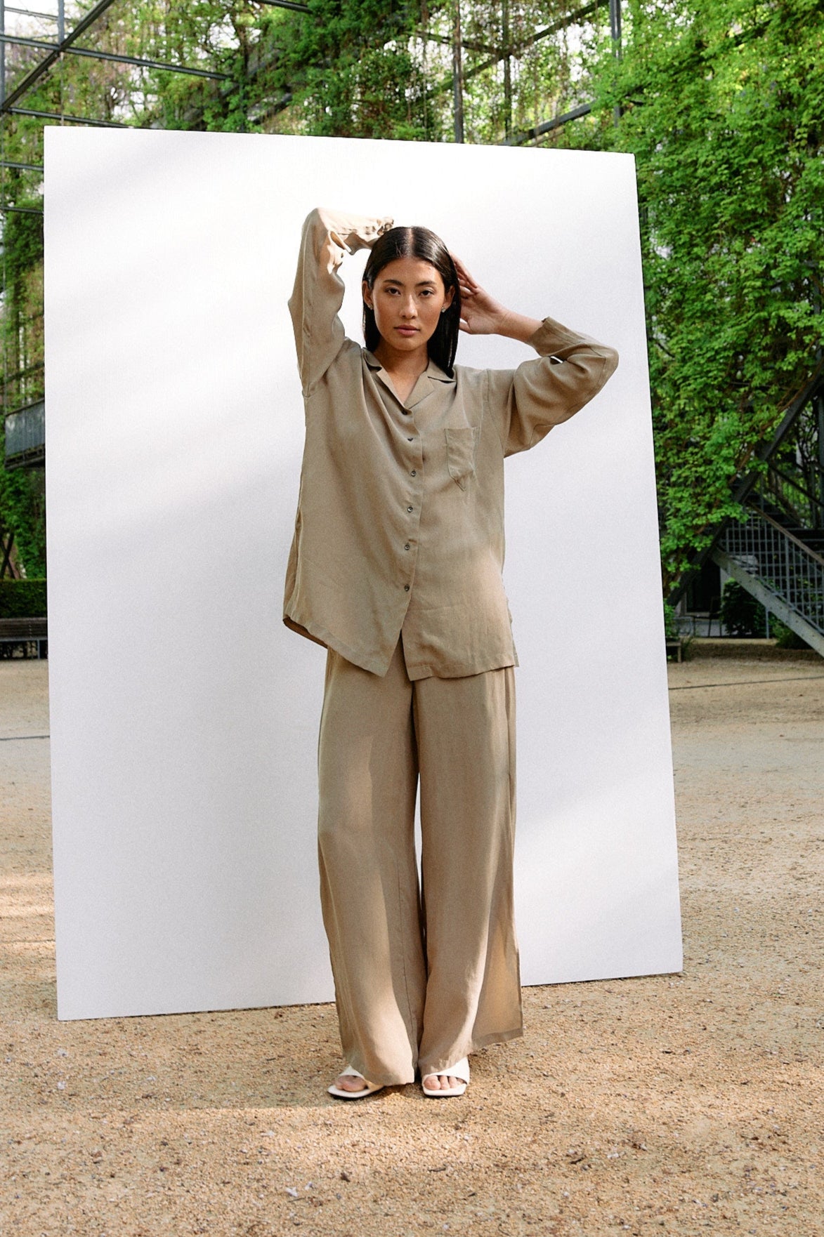 Woven Cupro Leisure Pants - coriander - by Moya Kala