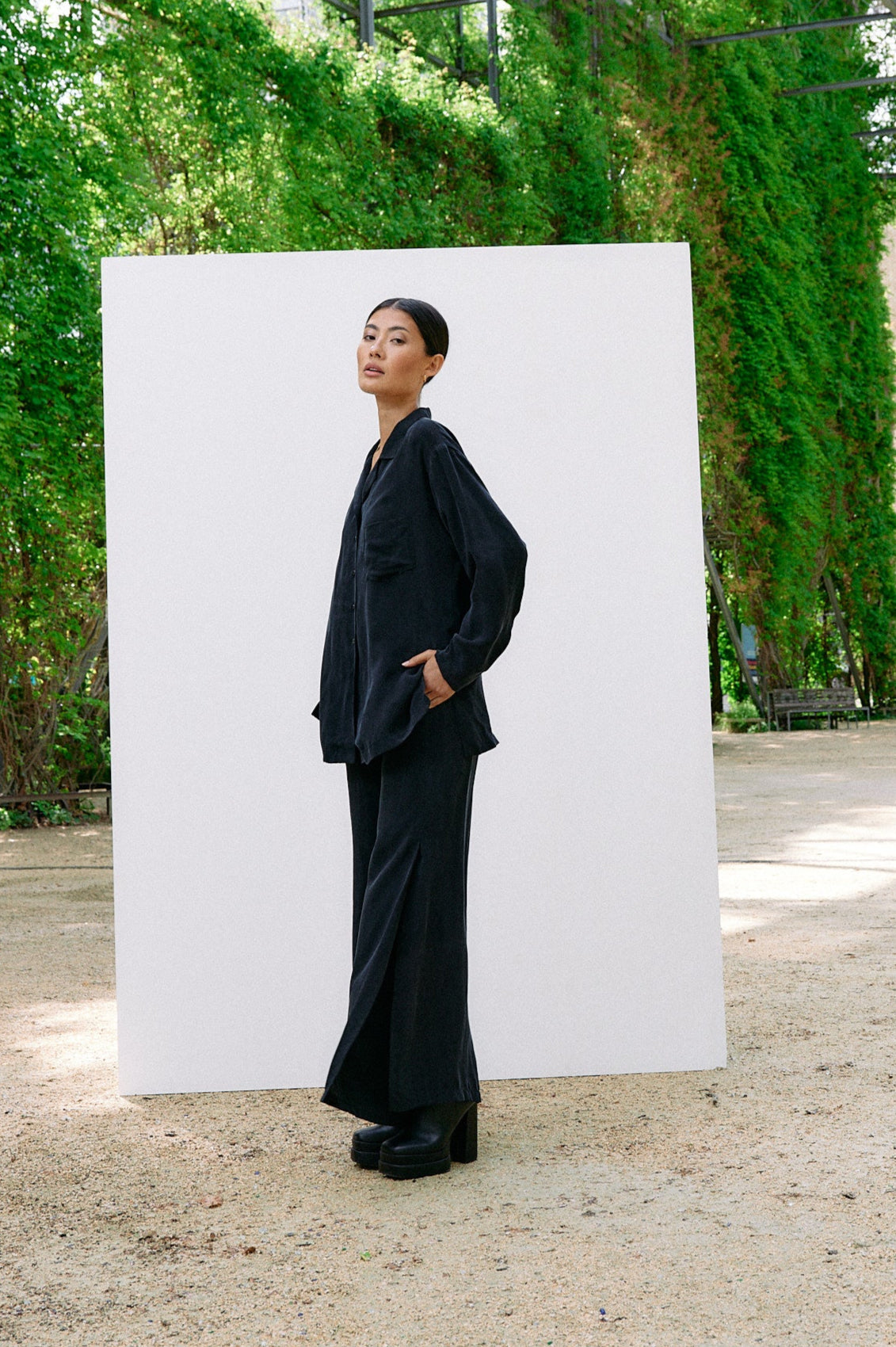 Woven Cupro Blouse - graphite - by Moya Kala