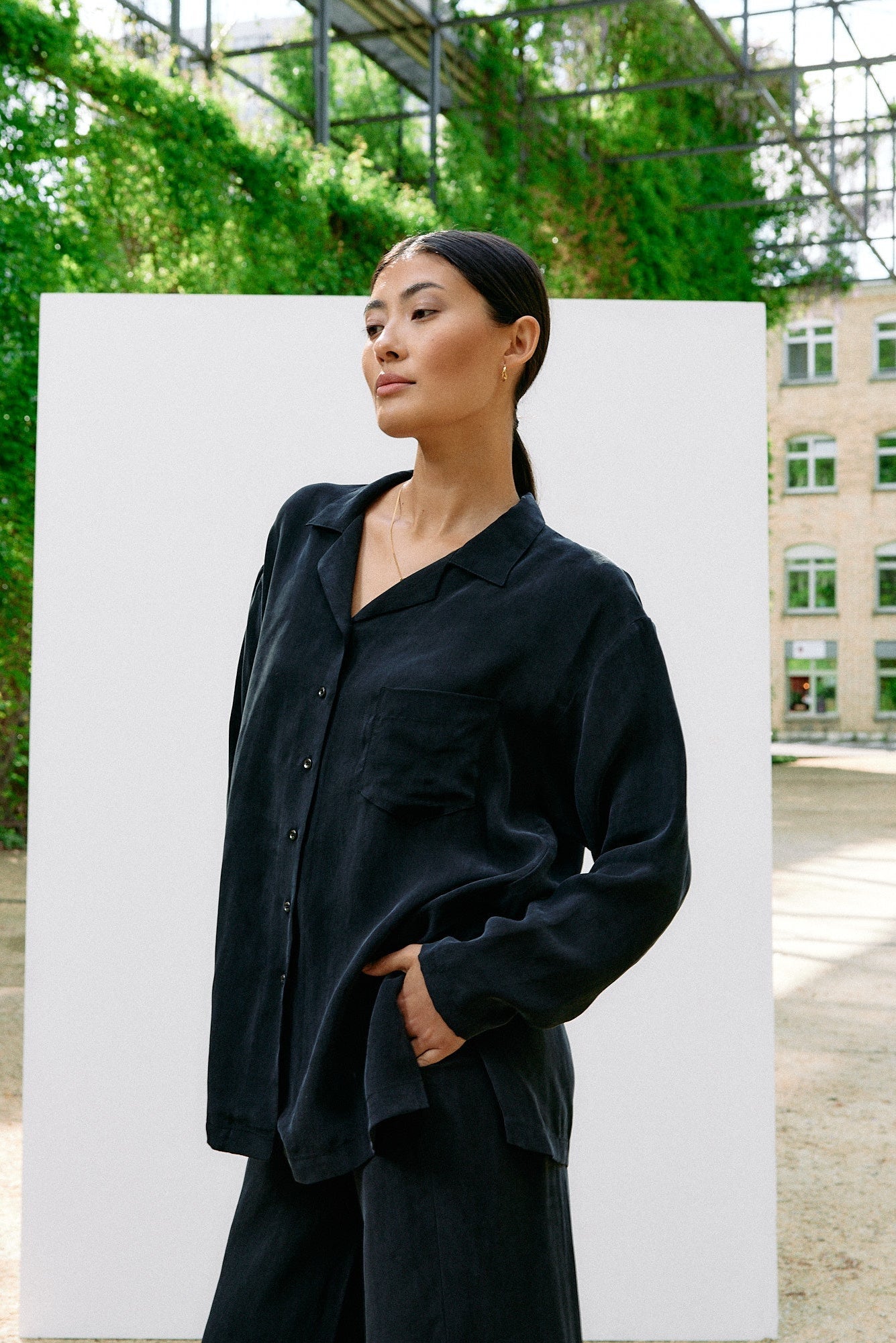 Woven Cupro Blouse - graphite - by Moya Kala