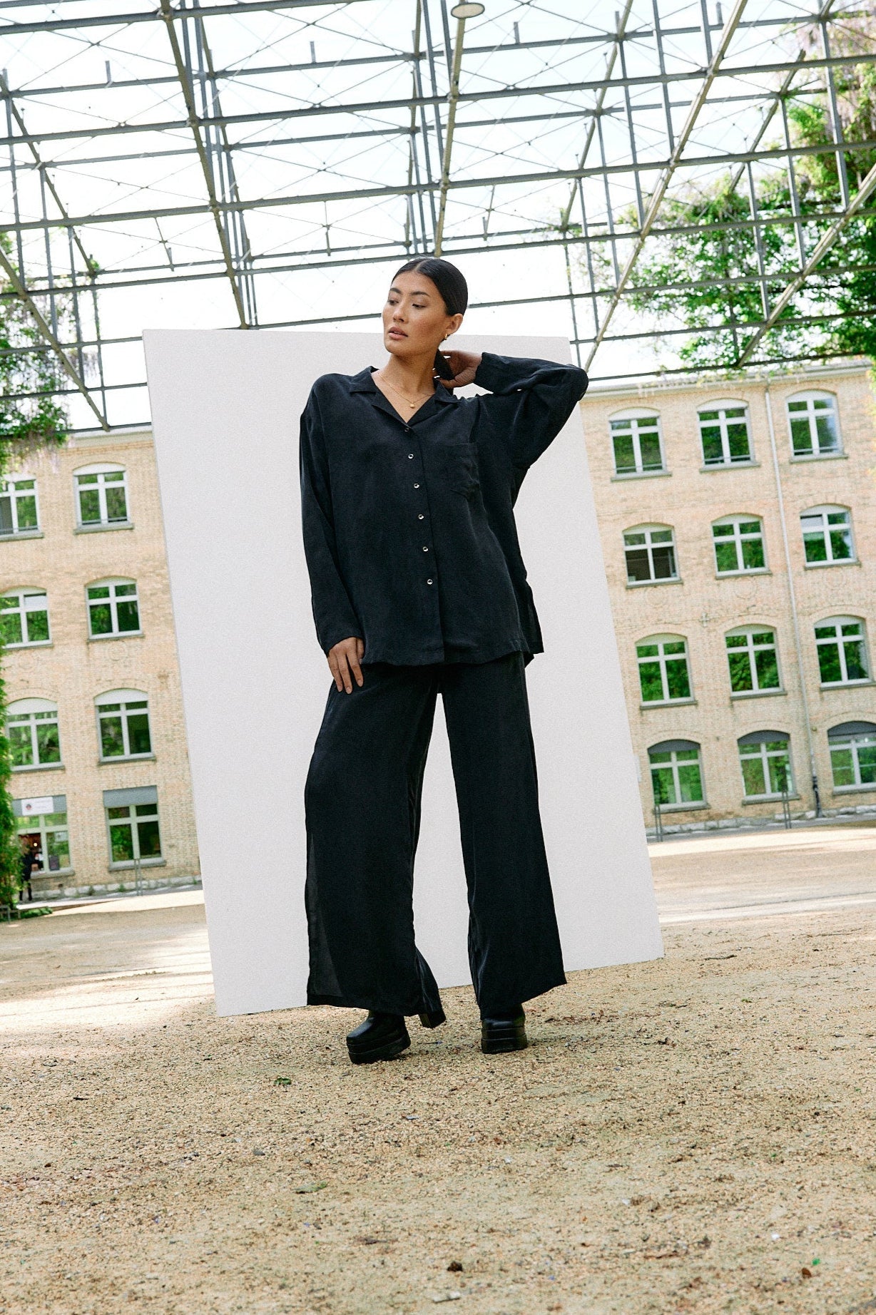 Woven Cupro Blouse - graphite - by Moya Kala