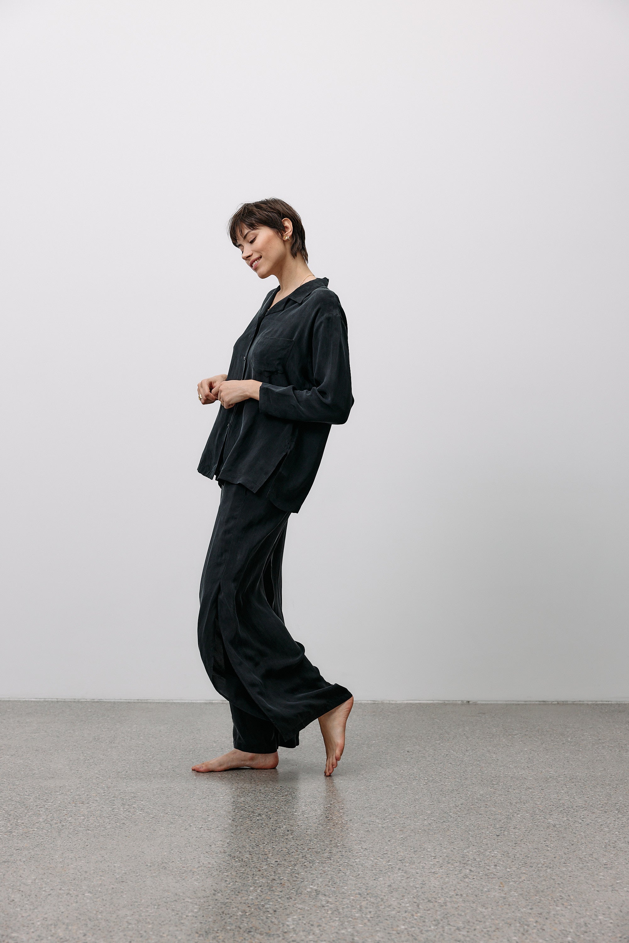 Woven Cupro Blouse - graphite - by Moya Kala