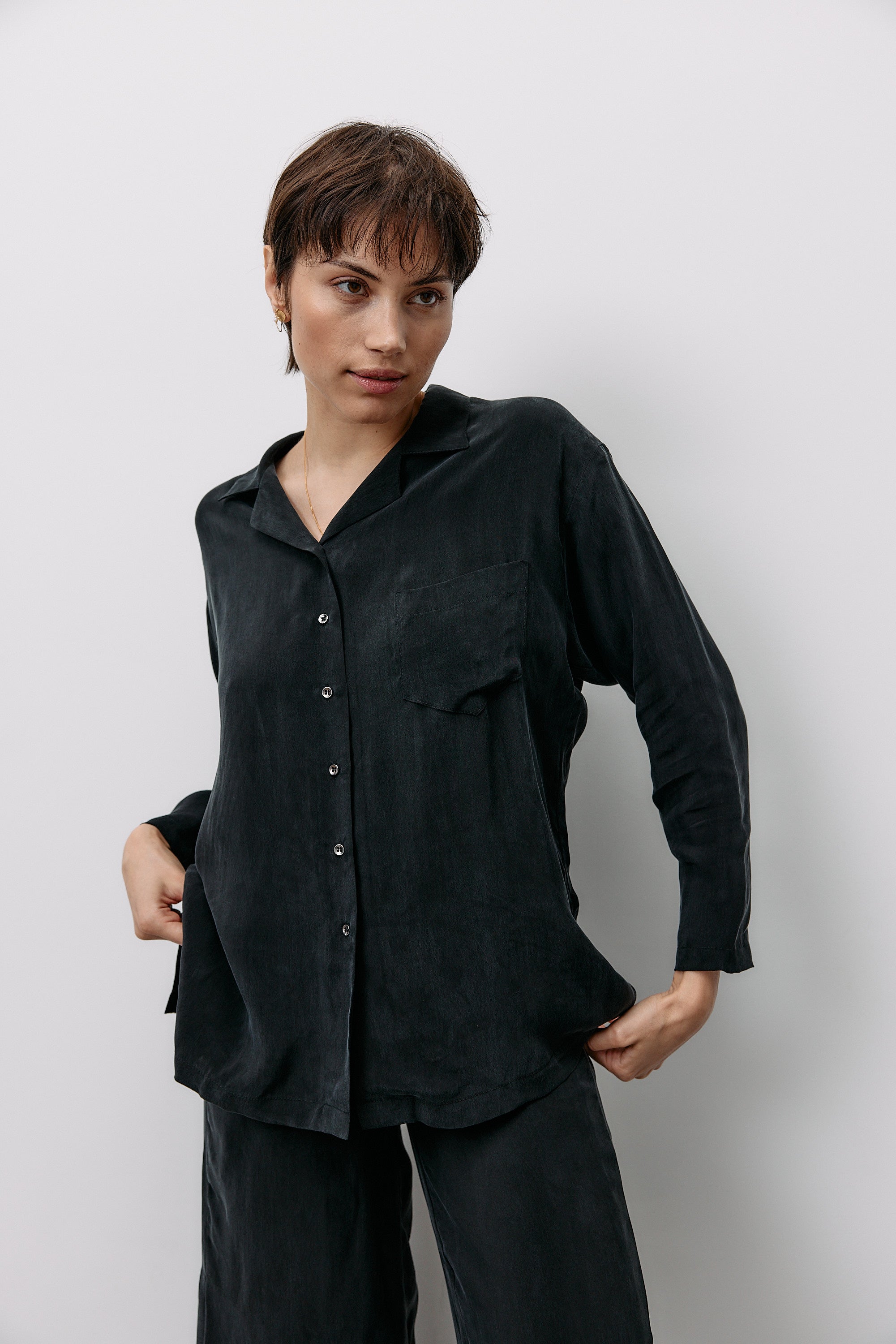 Woven Cupro Blouse - graphite - by Moya Kala