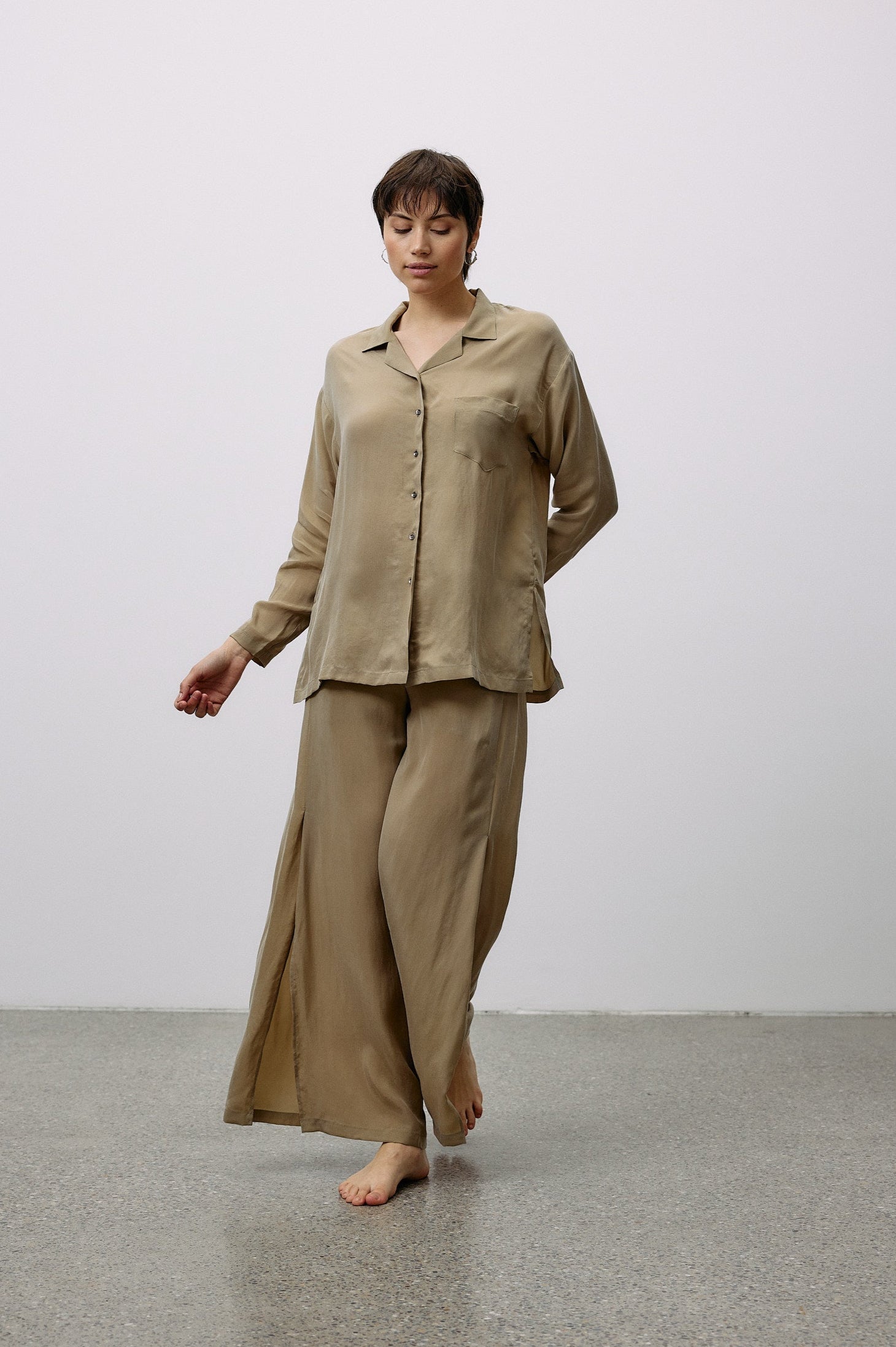 Woven Cupro Leisure Pants - coriander - by Moya Kala