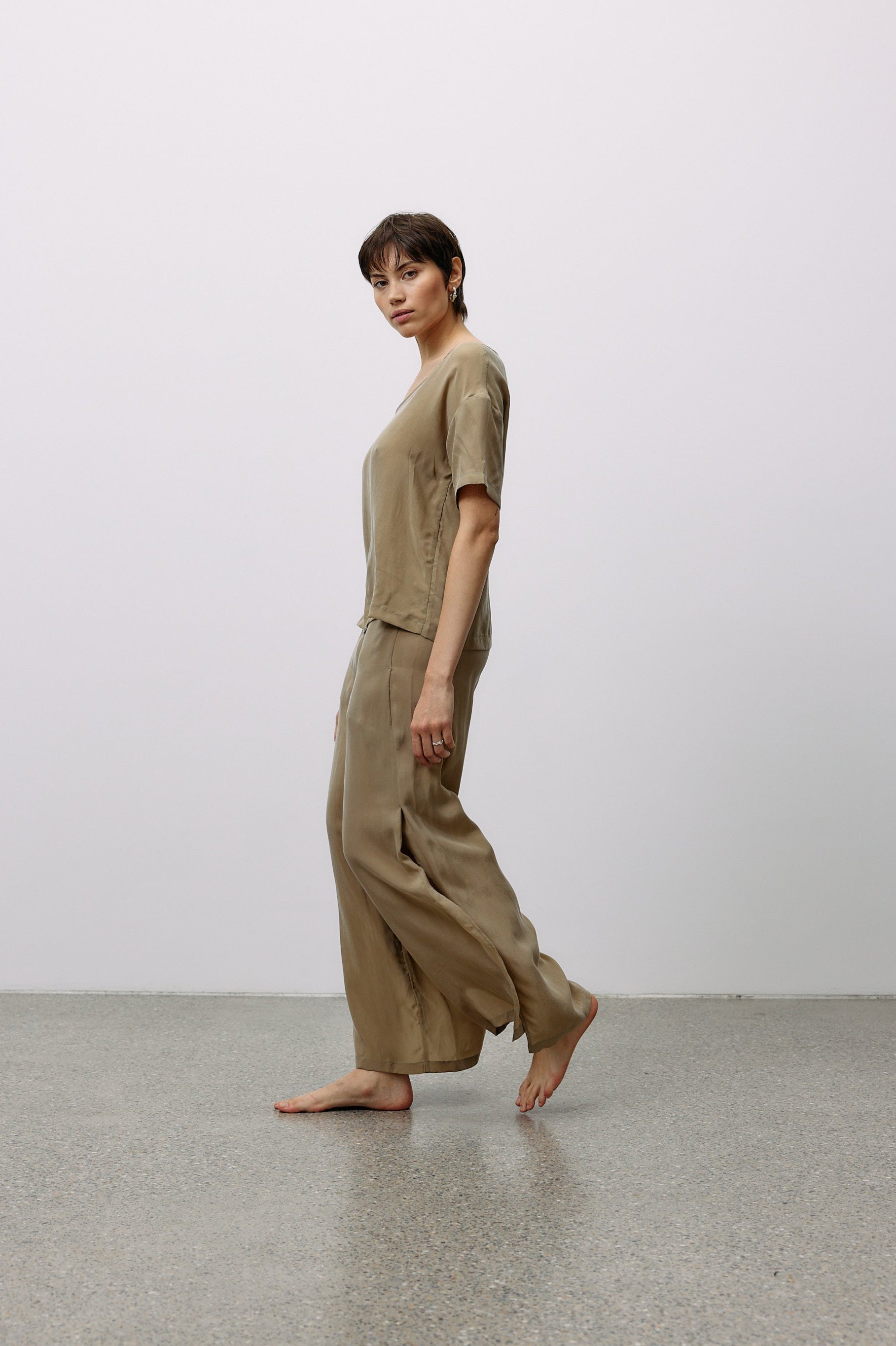 Woven Cupro Leisure Pants - coriander - by Moya Kala