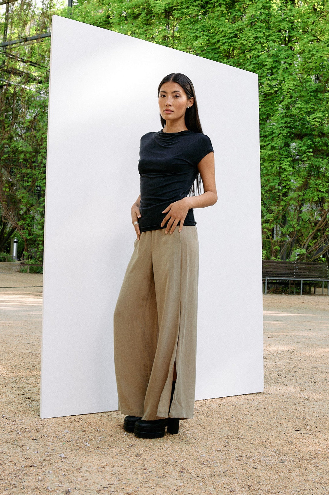 Woven Cupro Leisure Pants - coriander - by Moya Kala