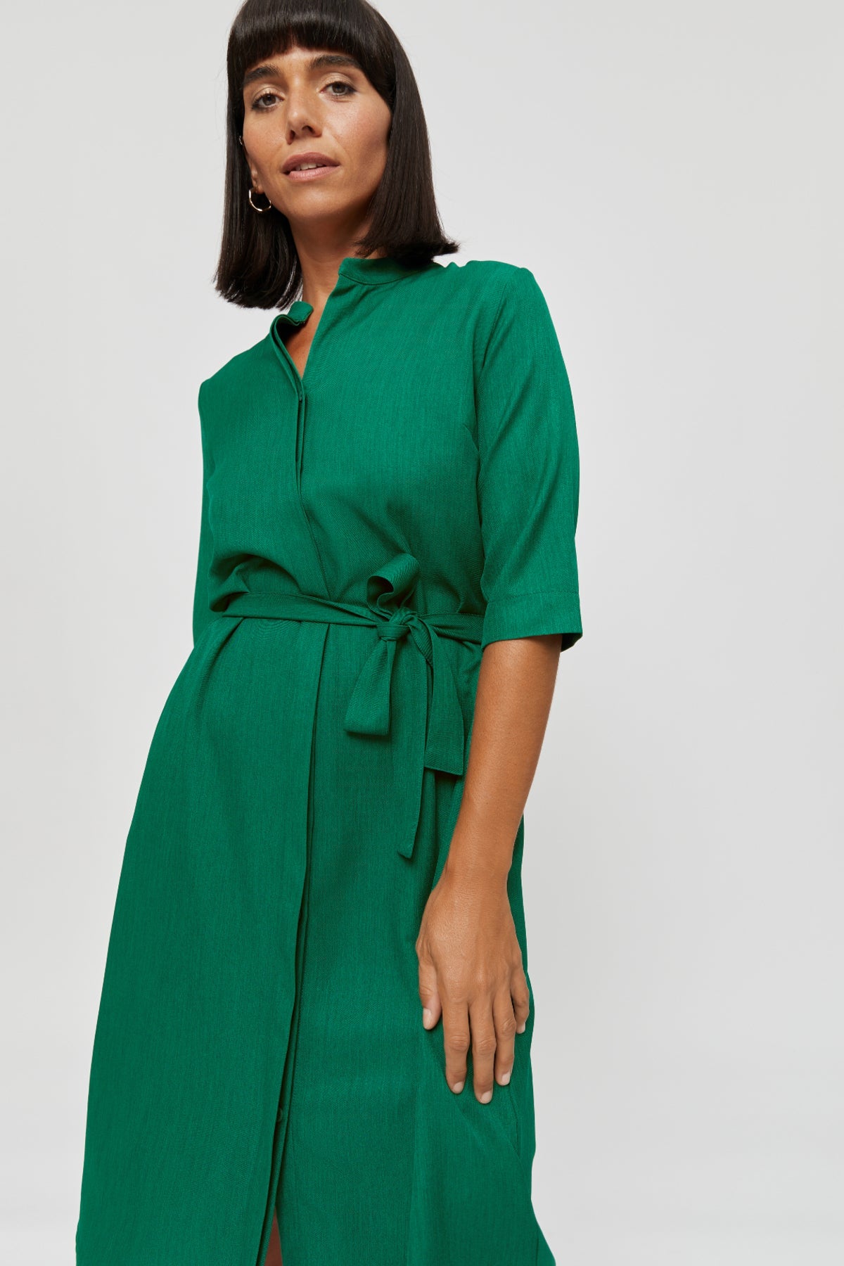 Green Lidia shirt dress made from recycled polyester by Ayani