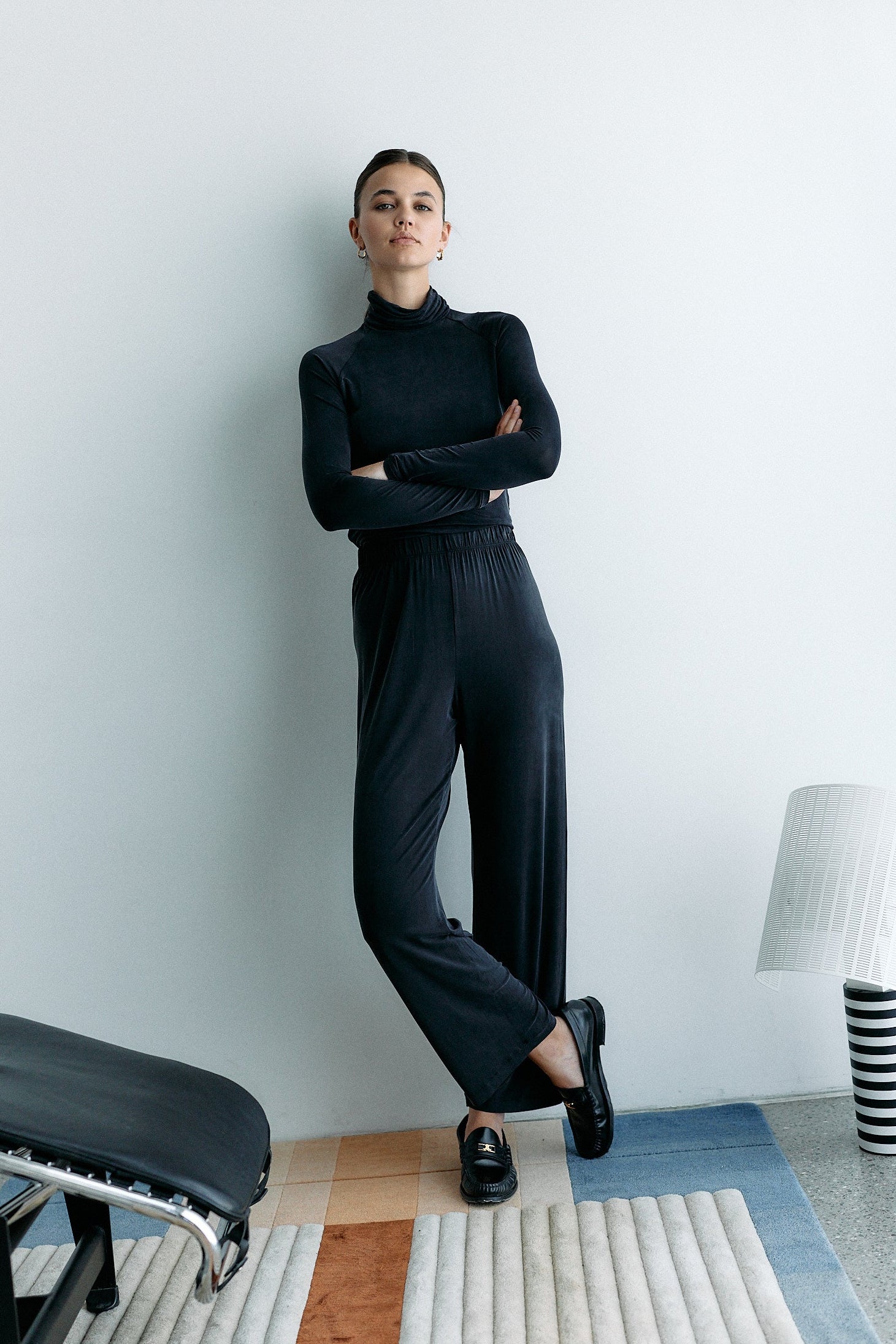 Black high waist pants made of cupro by MOYA KALA