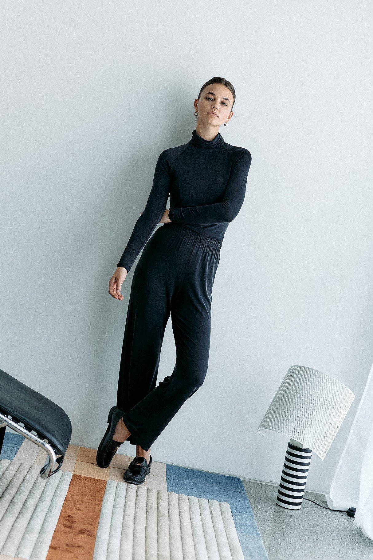 Black high waist pants made of cupro by MOYA KALA