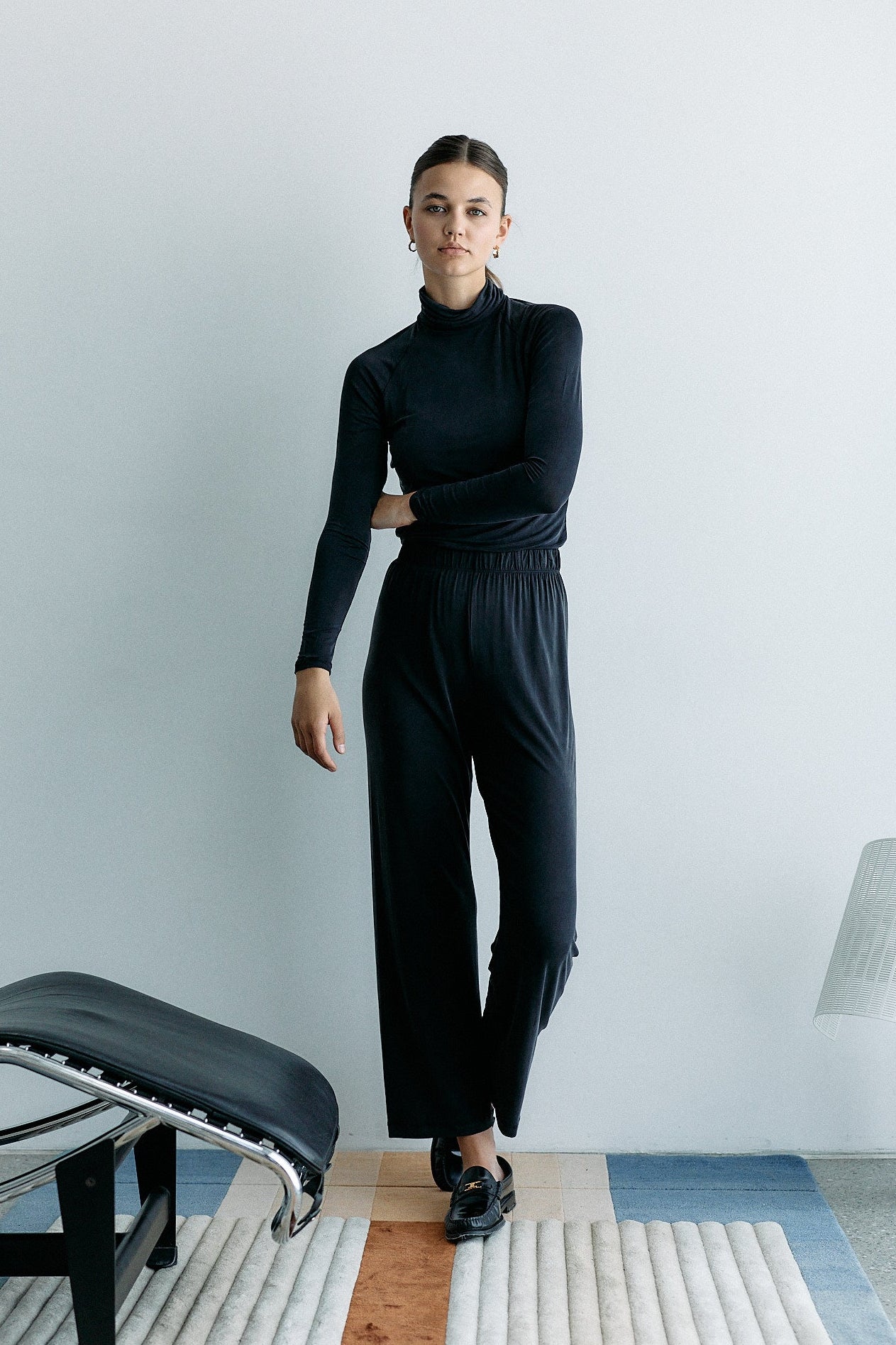 Black high waist pants made of cupro by MOYA KALA