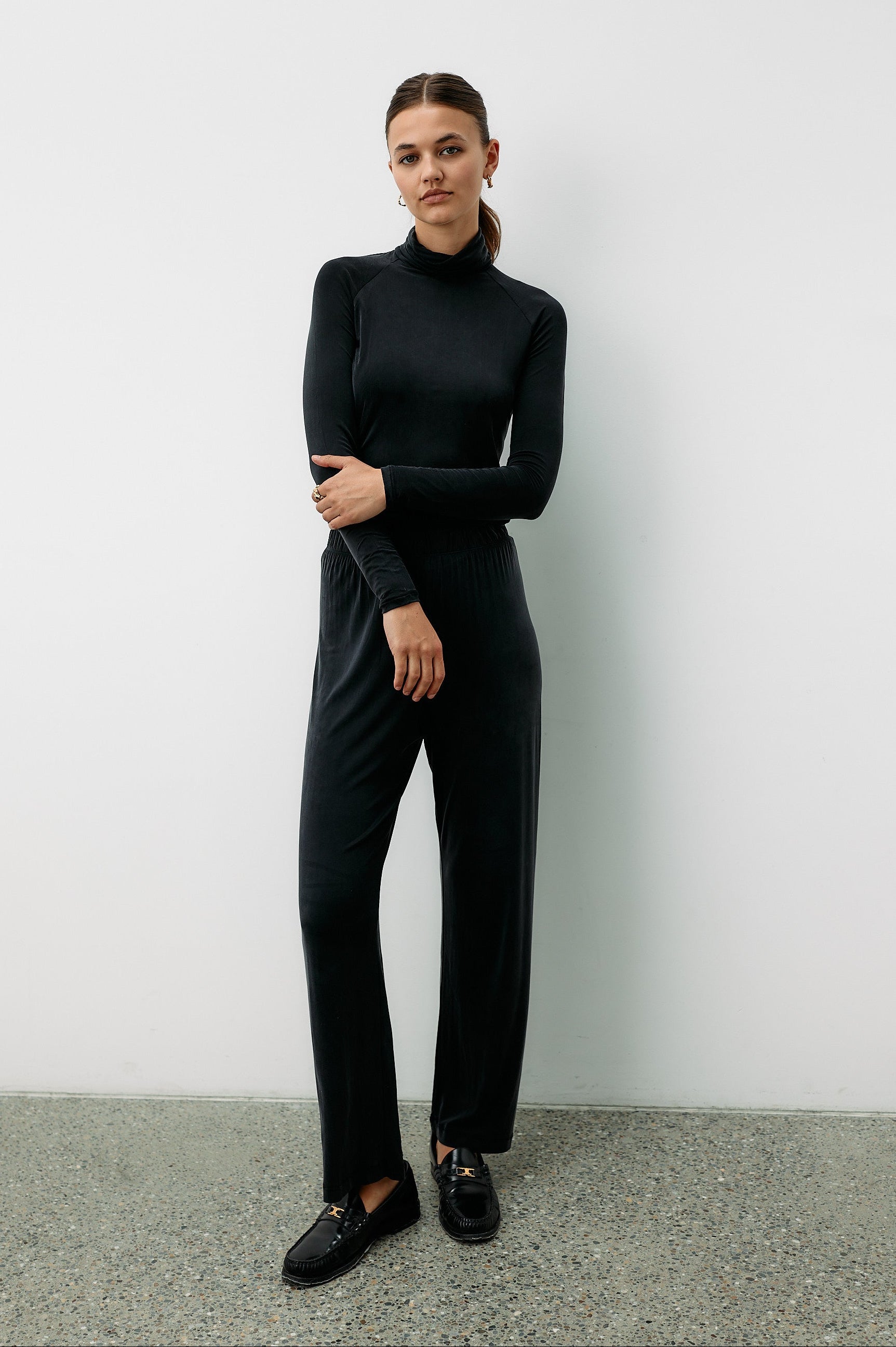 Black high waist pants made of cupro by MOYA KALA