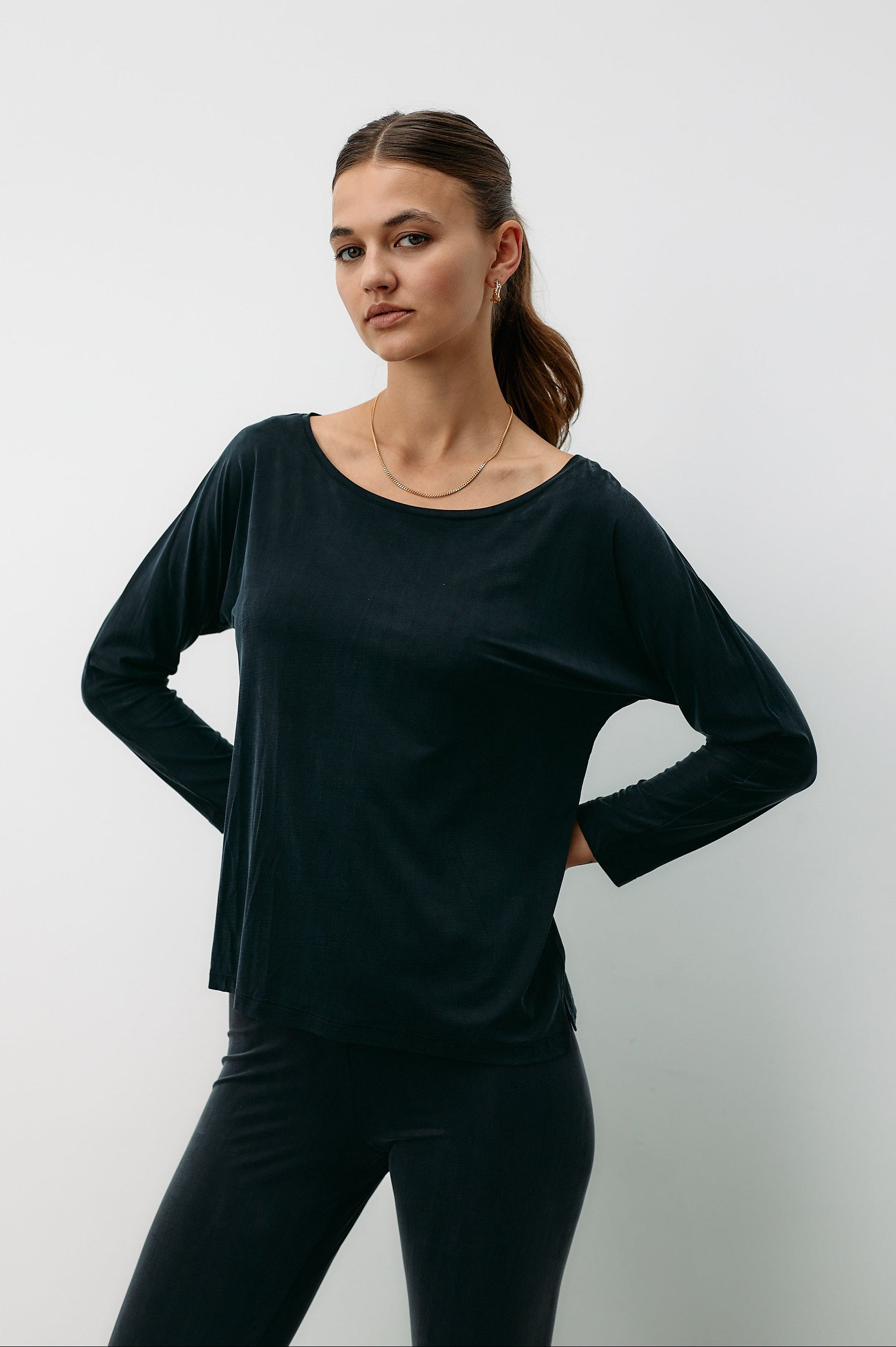 Black plain top made of cupro by MOYA KALA