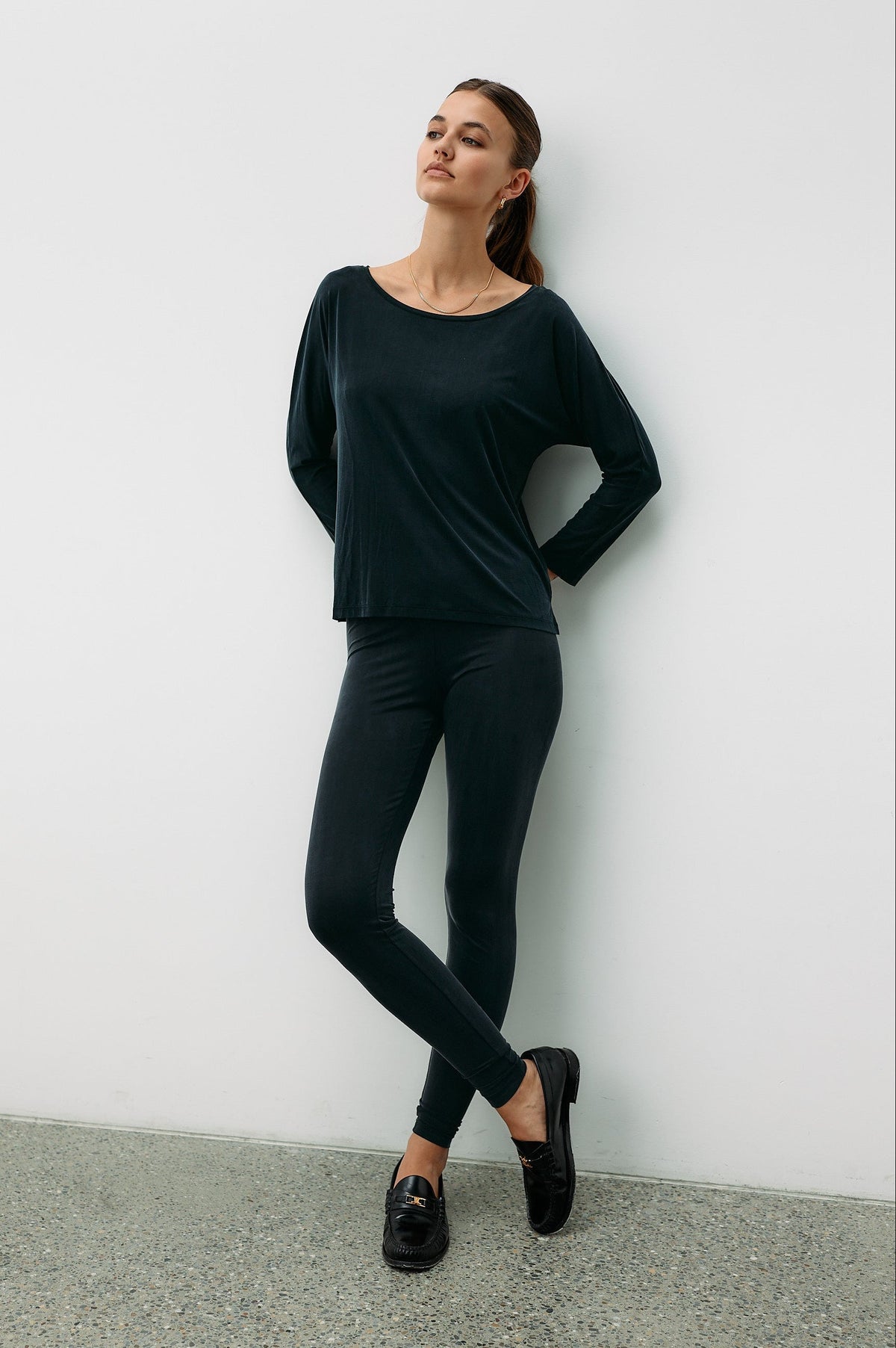 Black plain top made of cupro by MOYA KALA