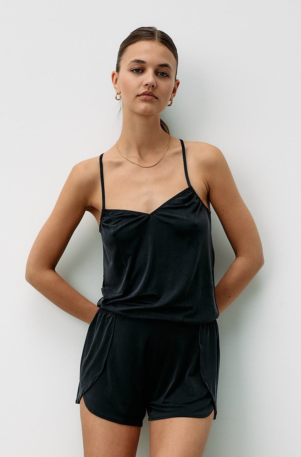 Black cupro strappy top from MOYA KALA