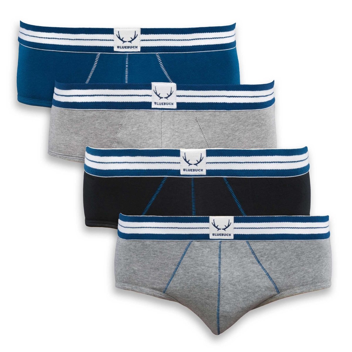 4 slips homme classiques bleu marine, noir, gris en coton bio - BLUEBUCK