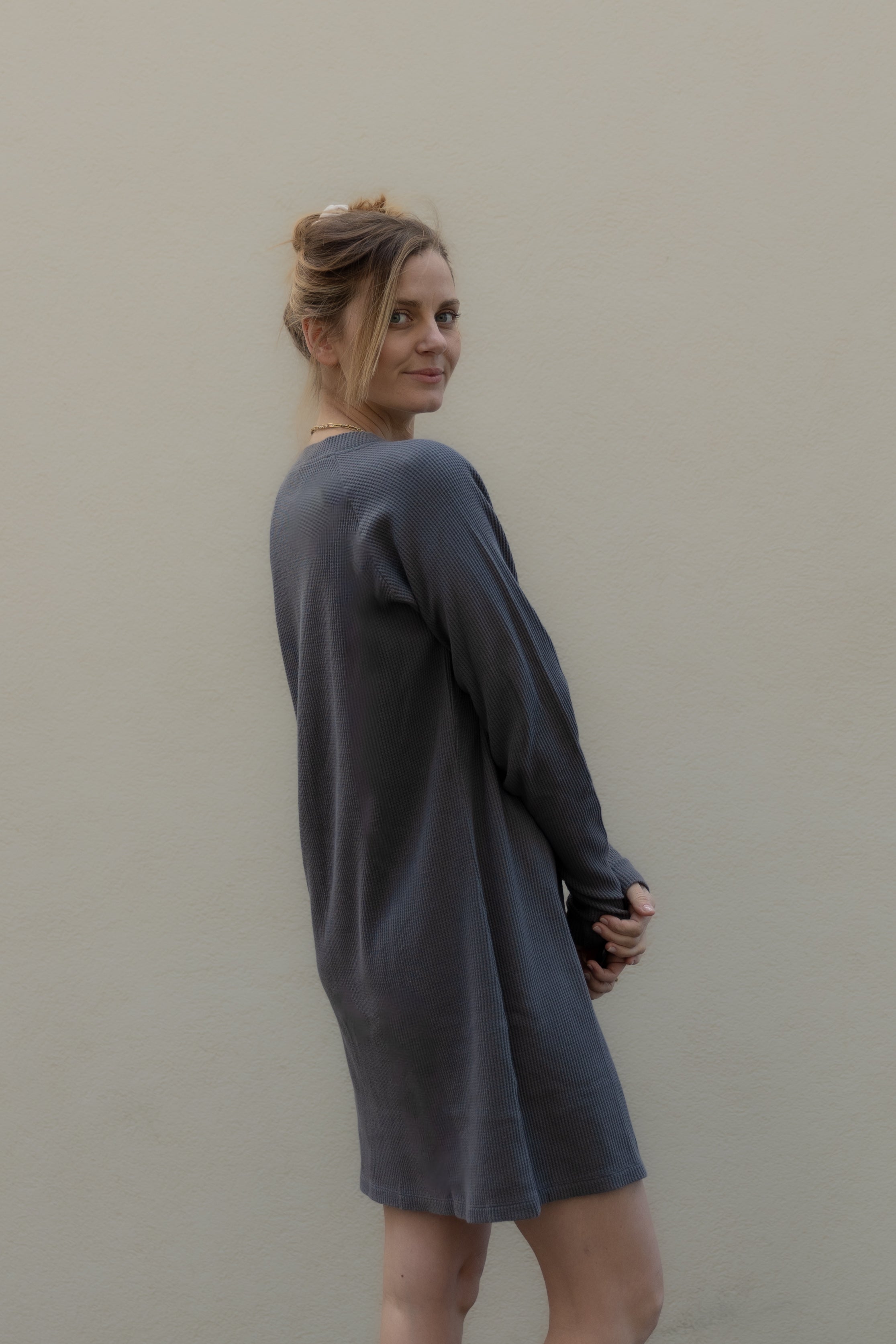 Gray dress AYANA made from 100% organic cotton from Pura Clothing