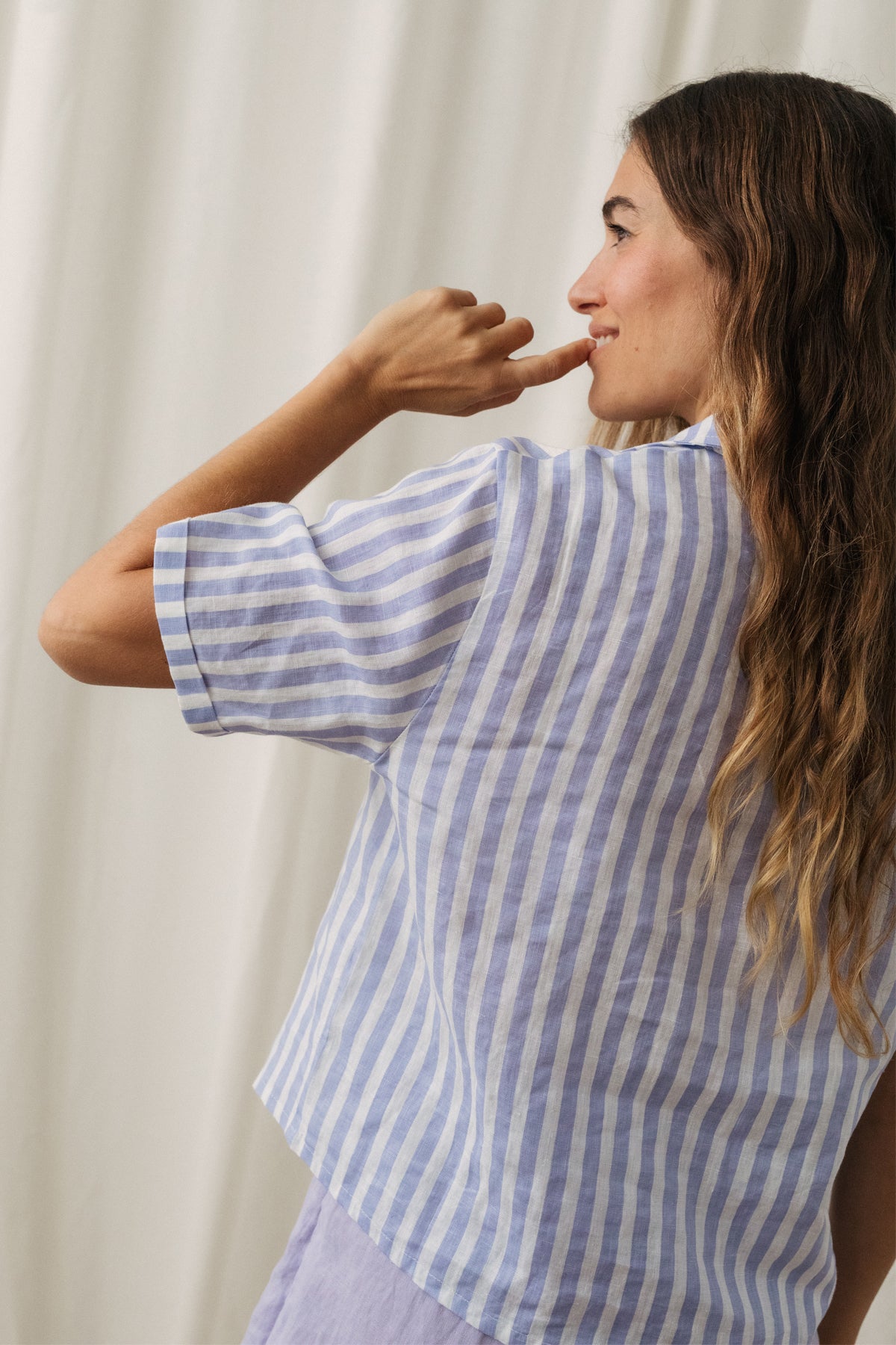 Blouse UTO in purple striped linen by TWOTHIRDS