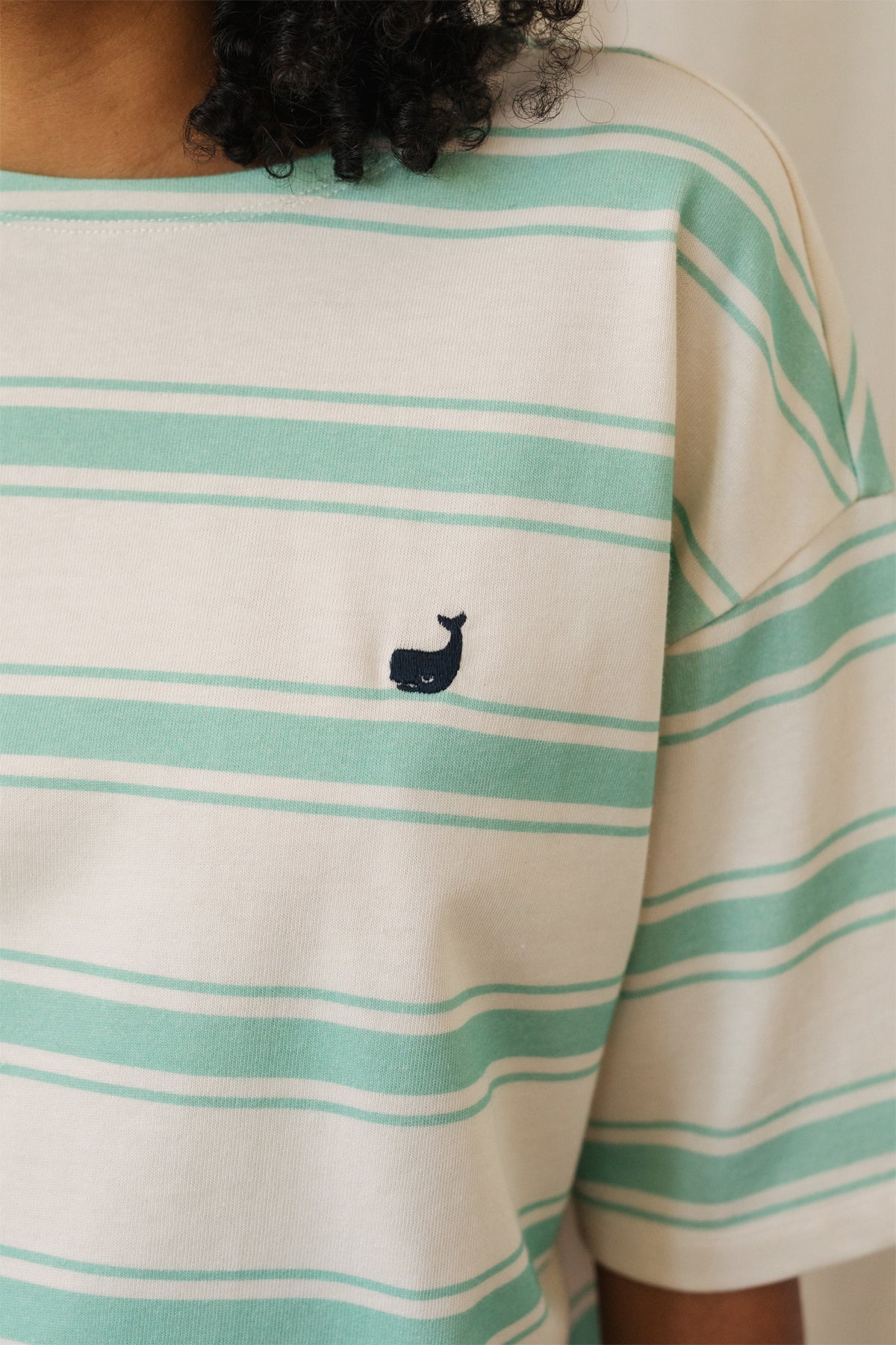 Shirt FINGAL in mint-white striped made of organic cotton by TWOTHIRDS