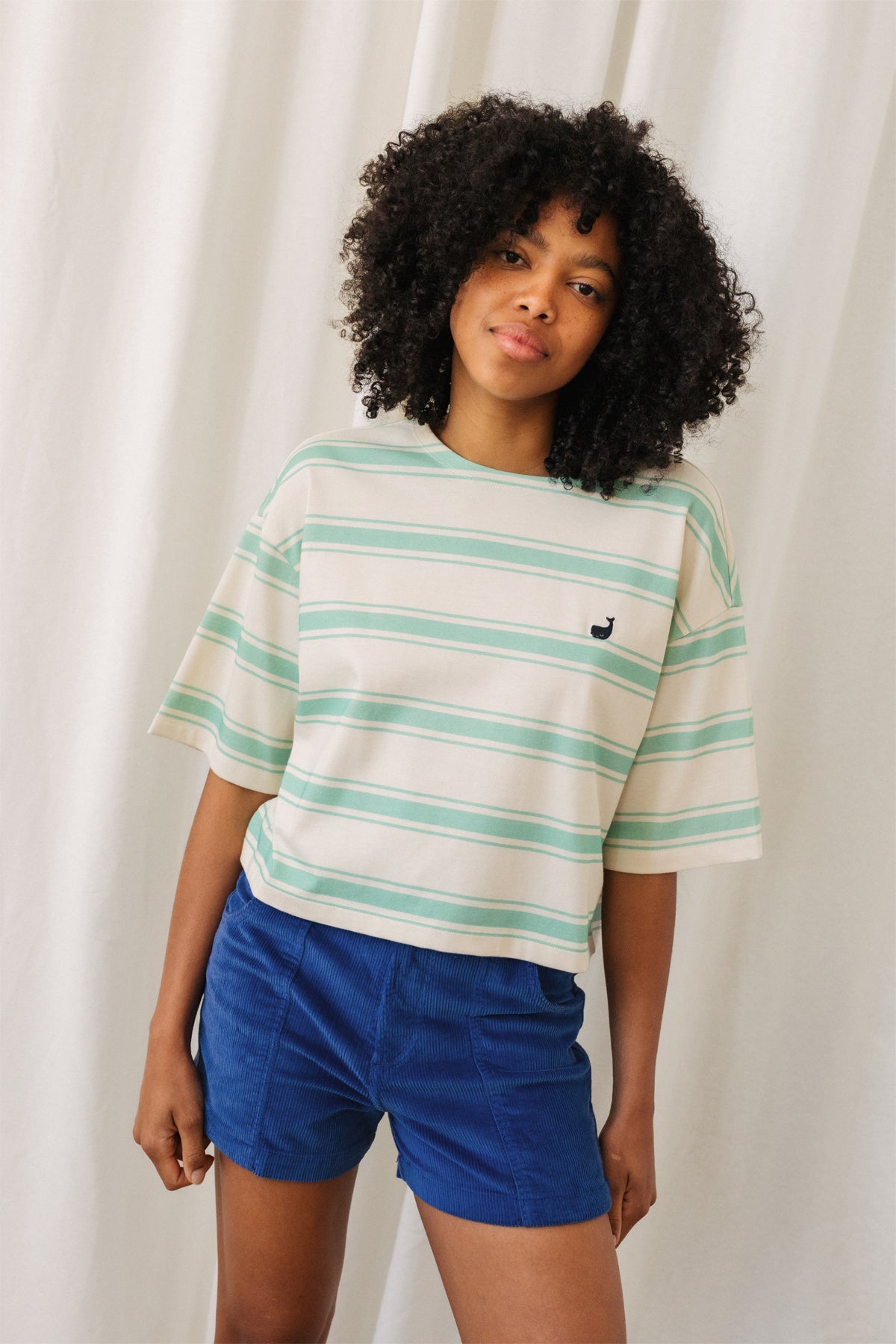 Shirt FINGAL in mint-white striped made of organic cotton by TWOTHIRDS