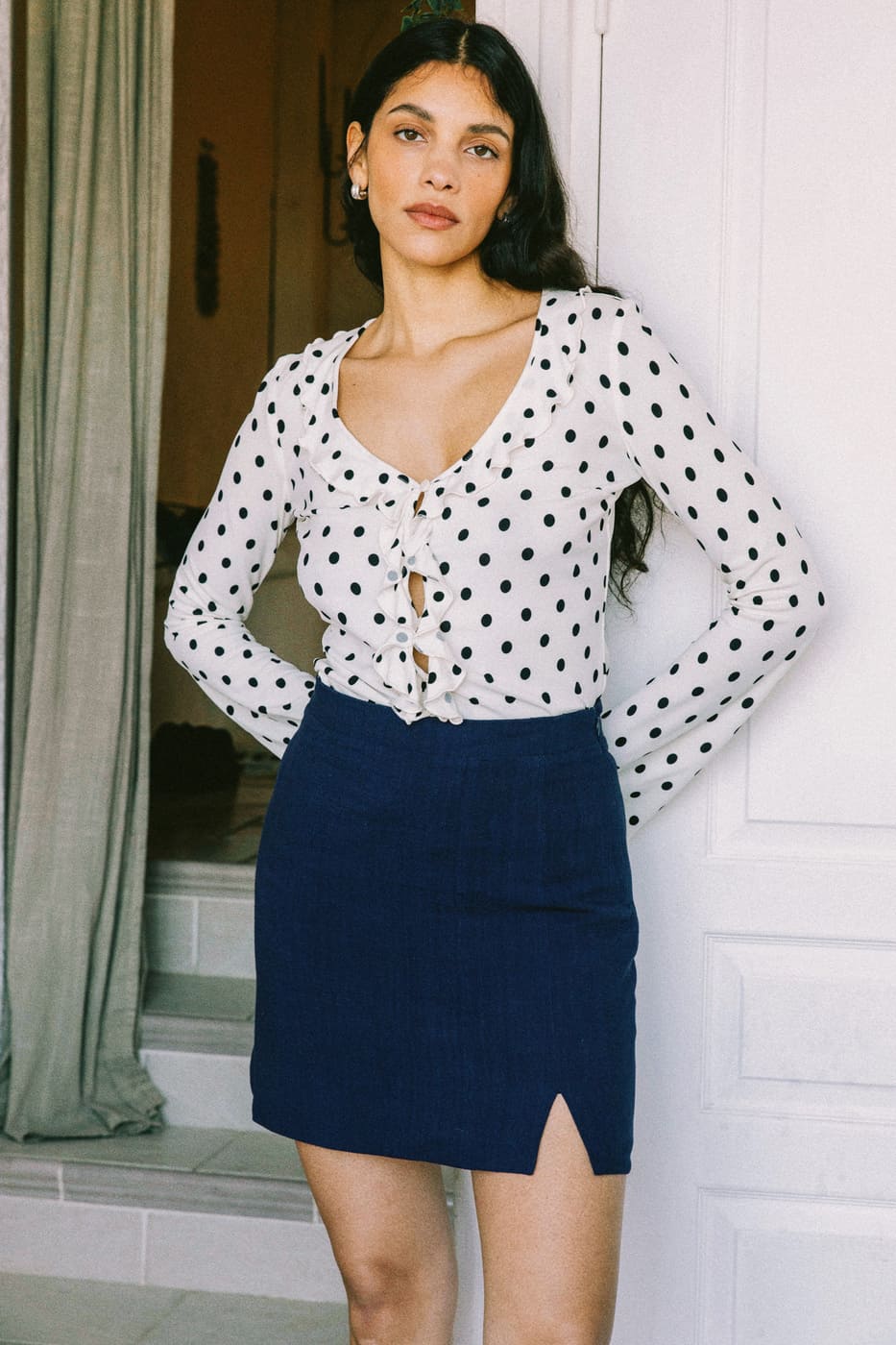 Jupe bleue Agave en viscose et lin par Avani